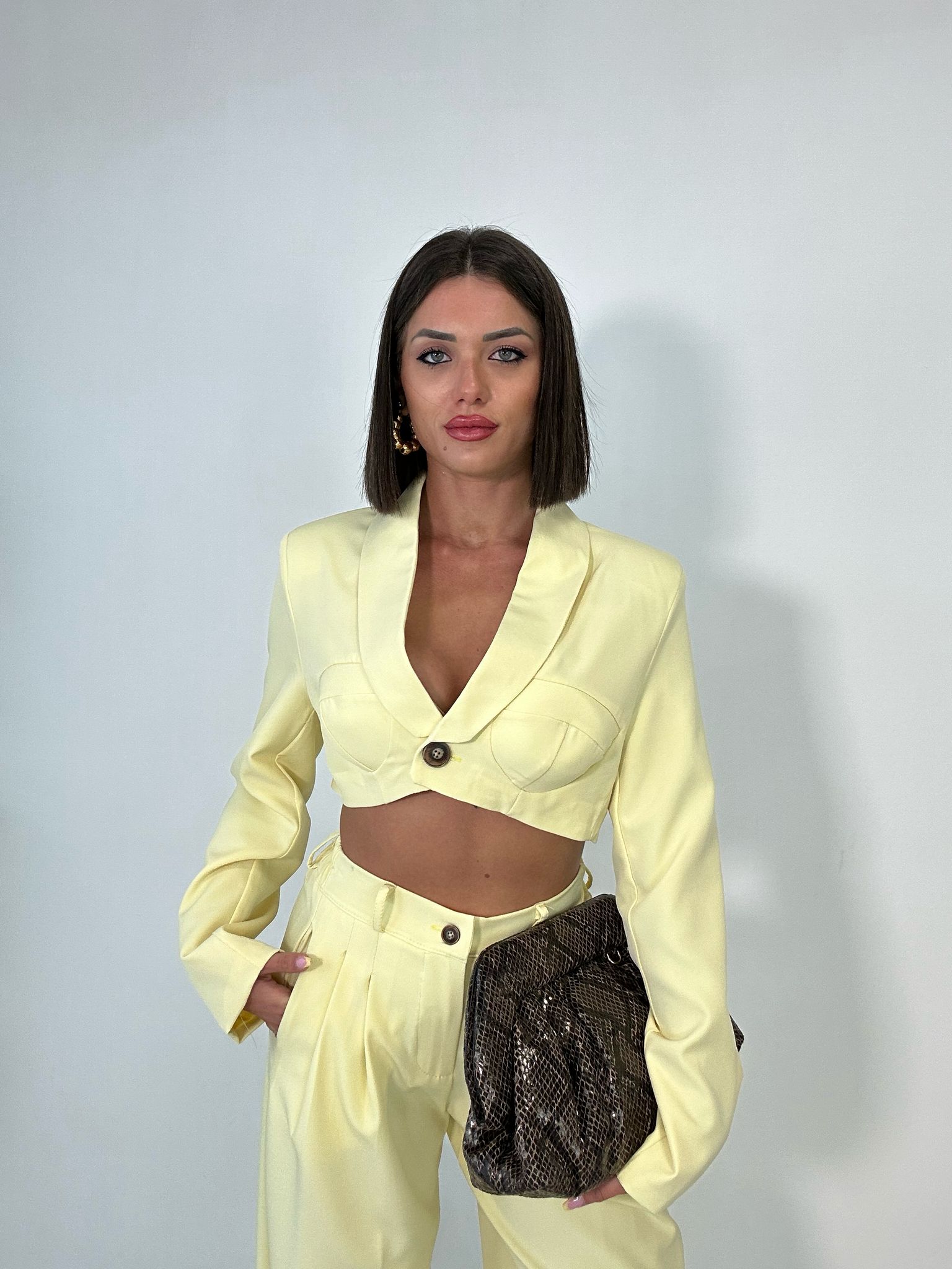 Coordinato Vittoria (Blazer Crop + Pantalone) Giallo