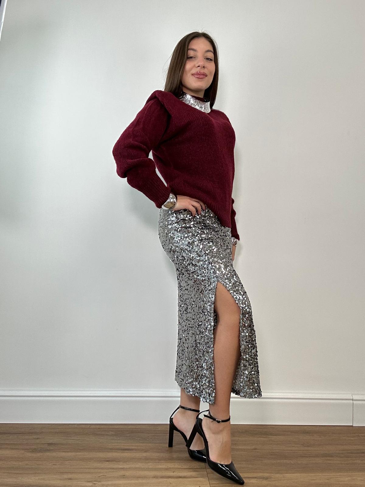 Gonna Longuette con Paillettes 3018 - Argento