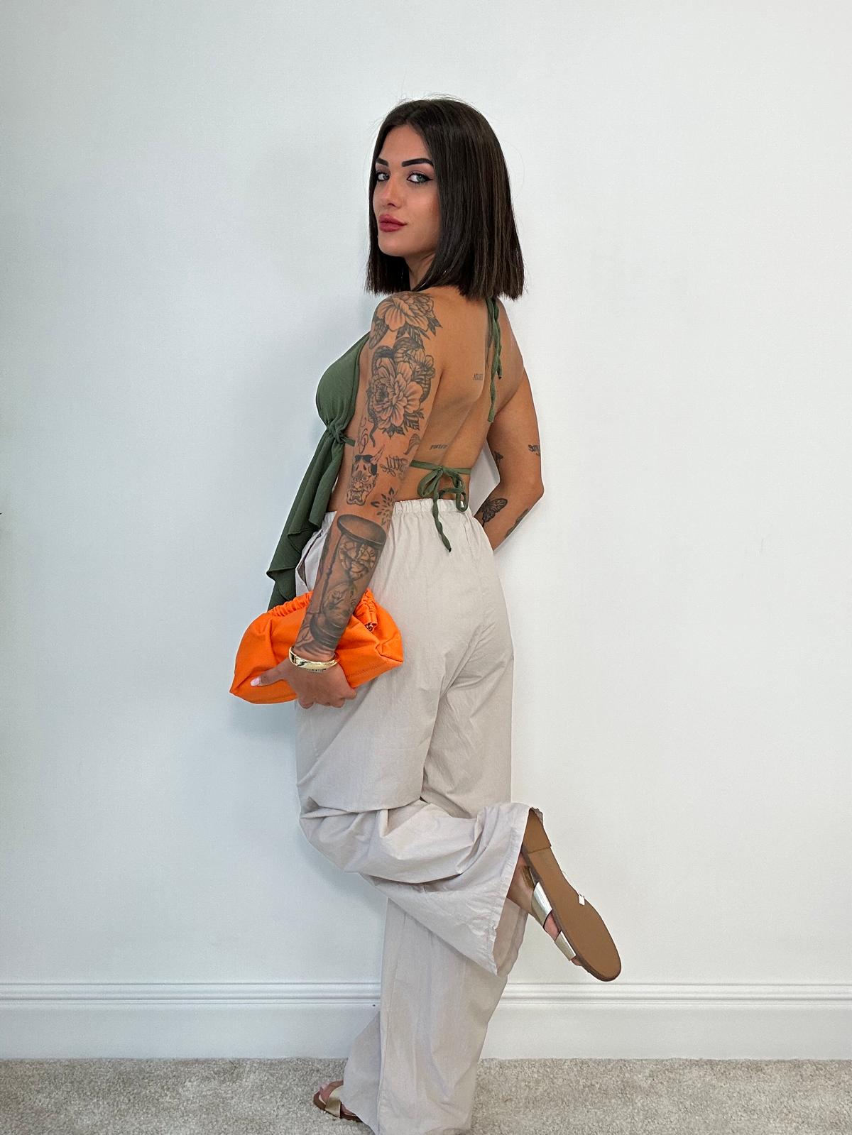 Pantalone in cotone con laccetti - Beige