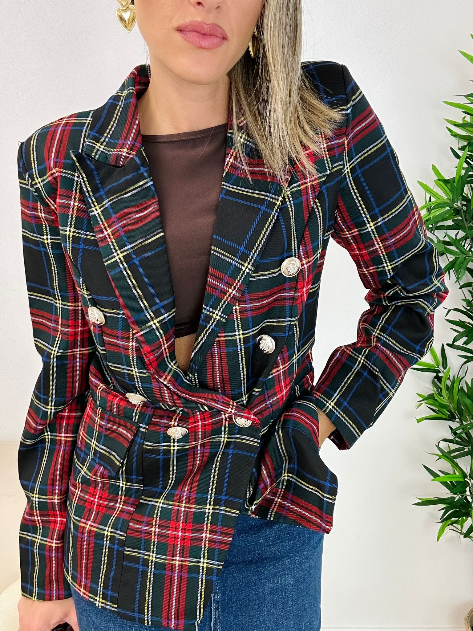 Blazer écossais à deux boutons - Noir