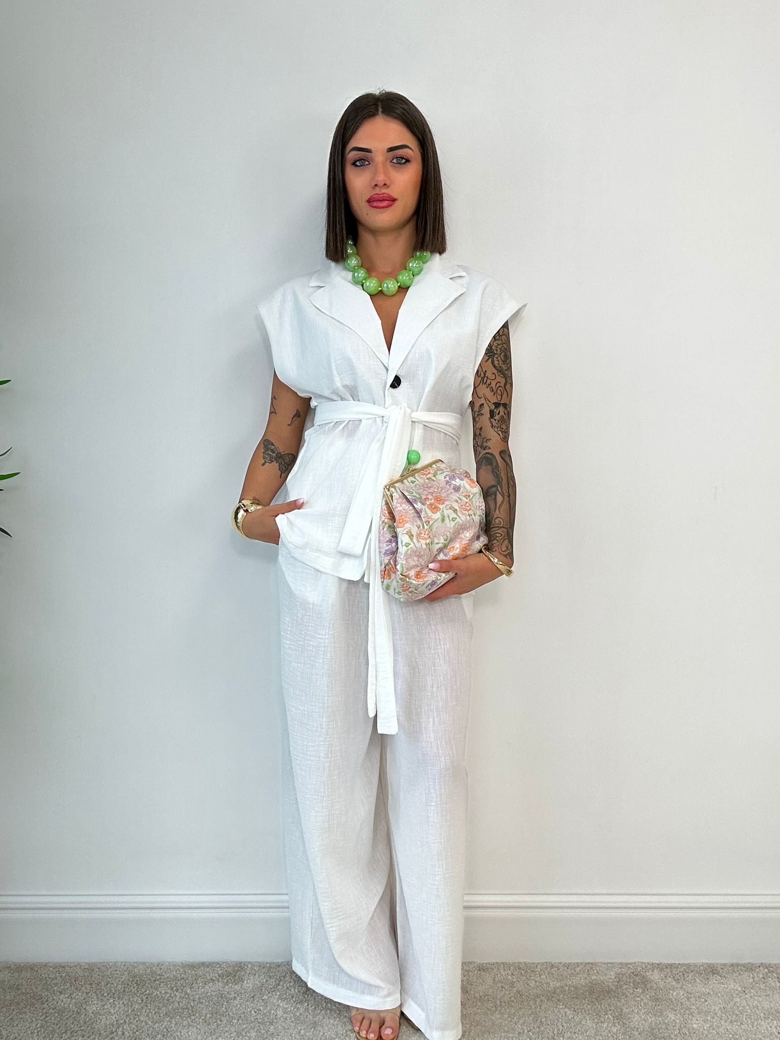 Coordinato Nizza (Blazer Smanicata + Pantalone) Bianco