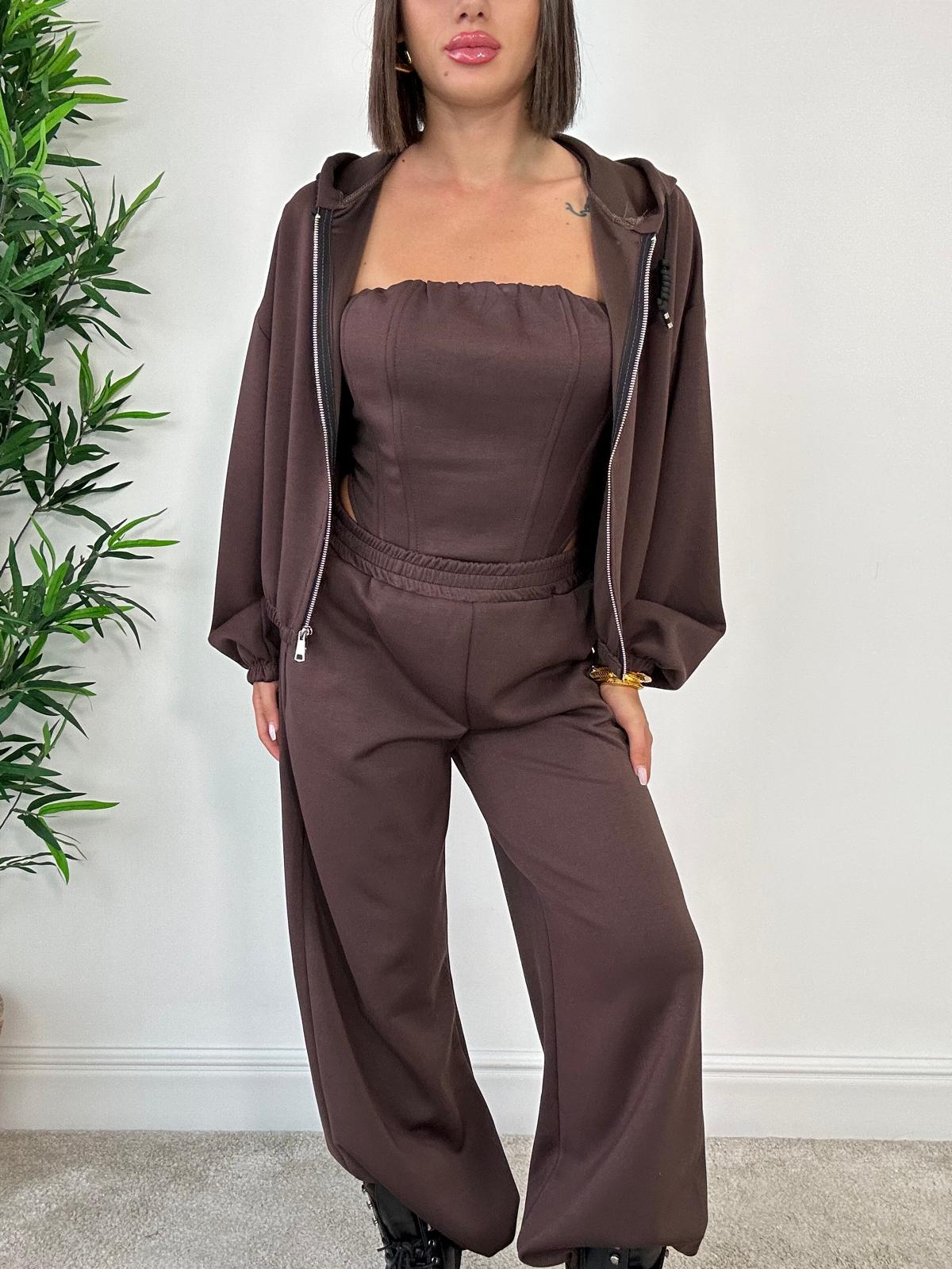 Coordinato Tuta 3 pezzi (Corpetto + Felpa + Pantalone) Marrone