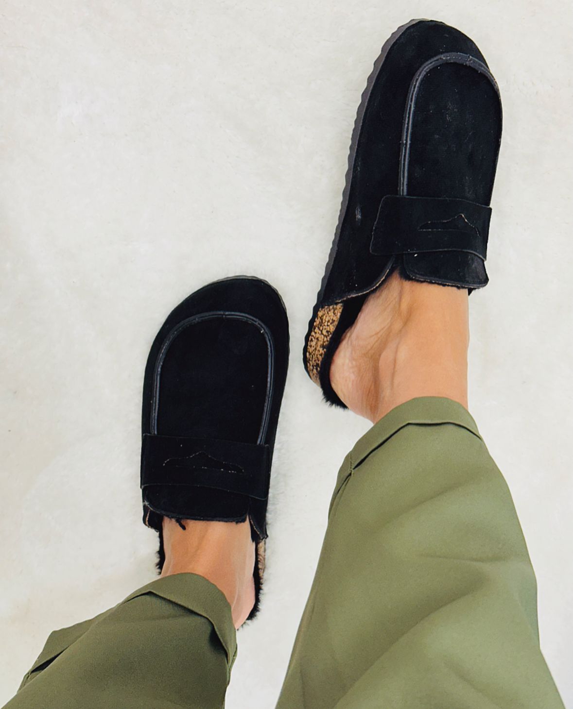 Chaussons bas avec fausse fourrure interne - Noir - SC51