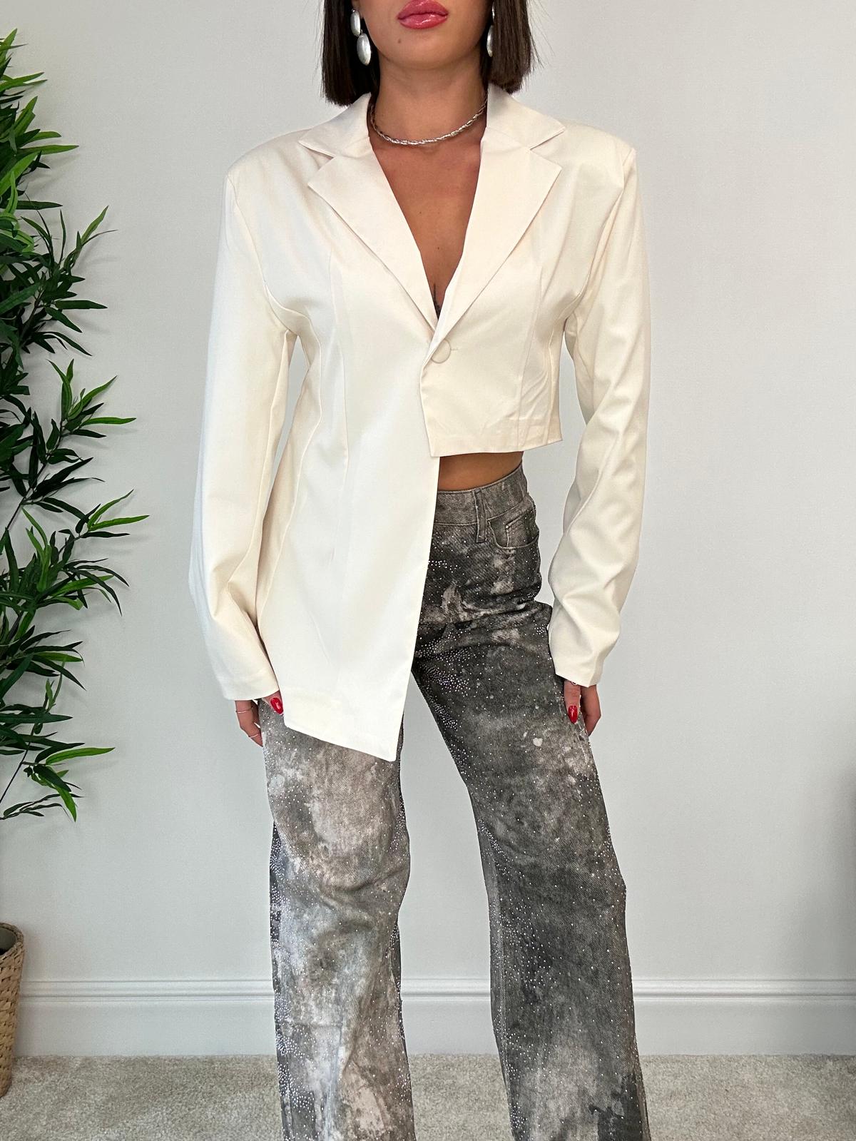 Asymmetrischer Crop-Blazer - Creme