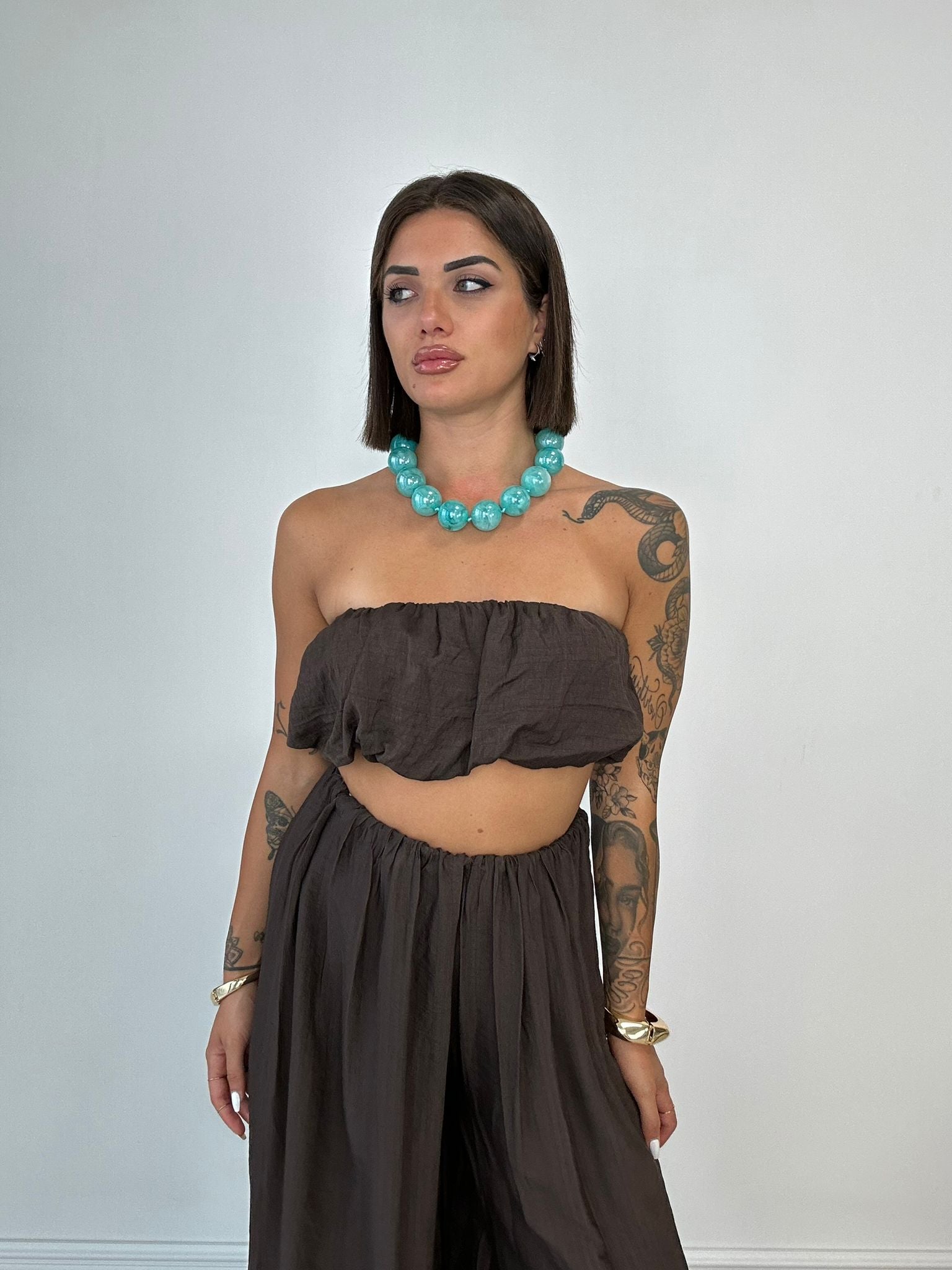 Coordinato Alexia (Top a fascia + Pantalone) Marrone