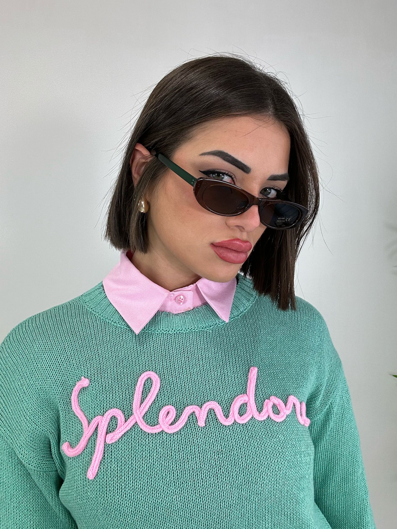 Sonnenbrille mit schmalem und länglichem Rahmen - Braun mit grünem Rahmen
