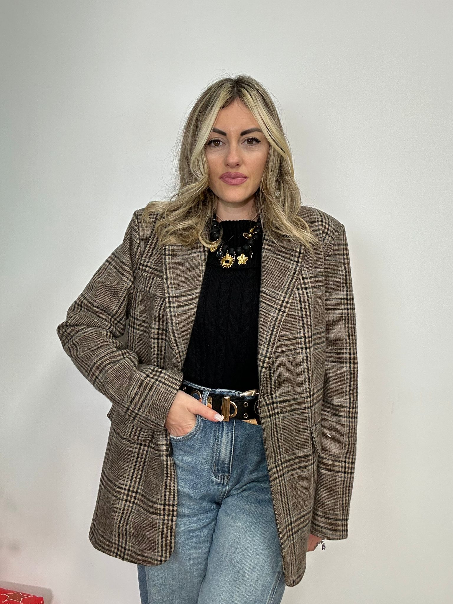 Blazer Scozzese 25752 - Beige Chiaro e Marrone