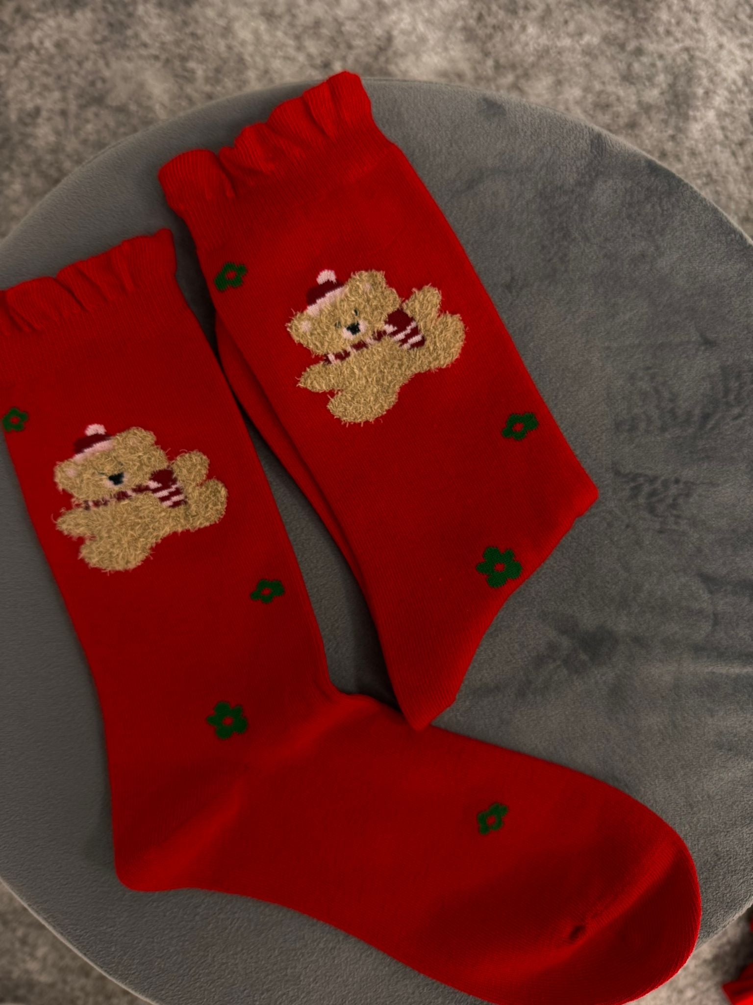Chaussettes ours en peluche avec rouge - Rouge