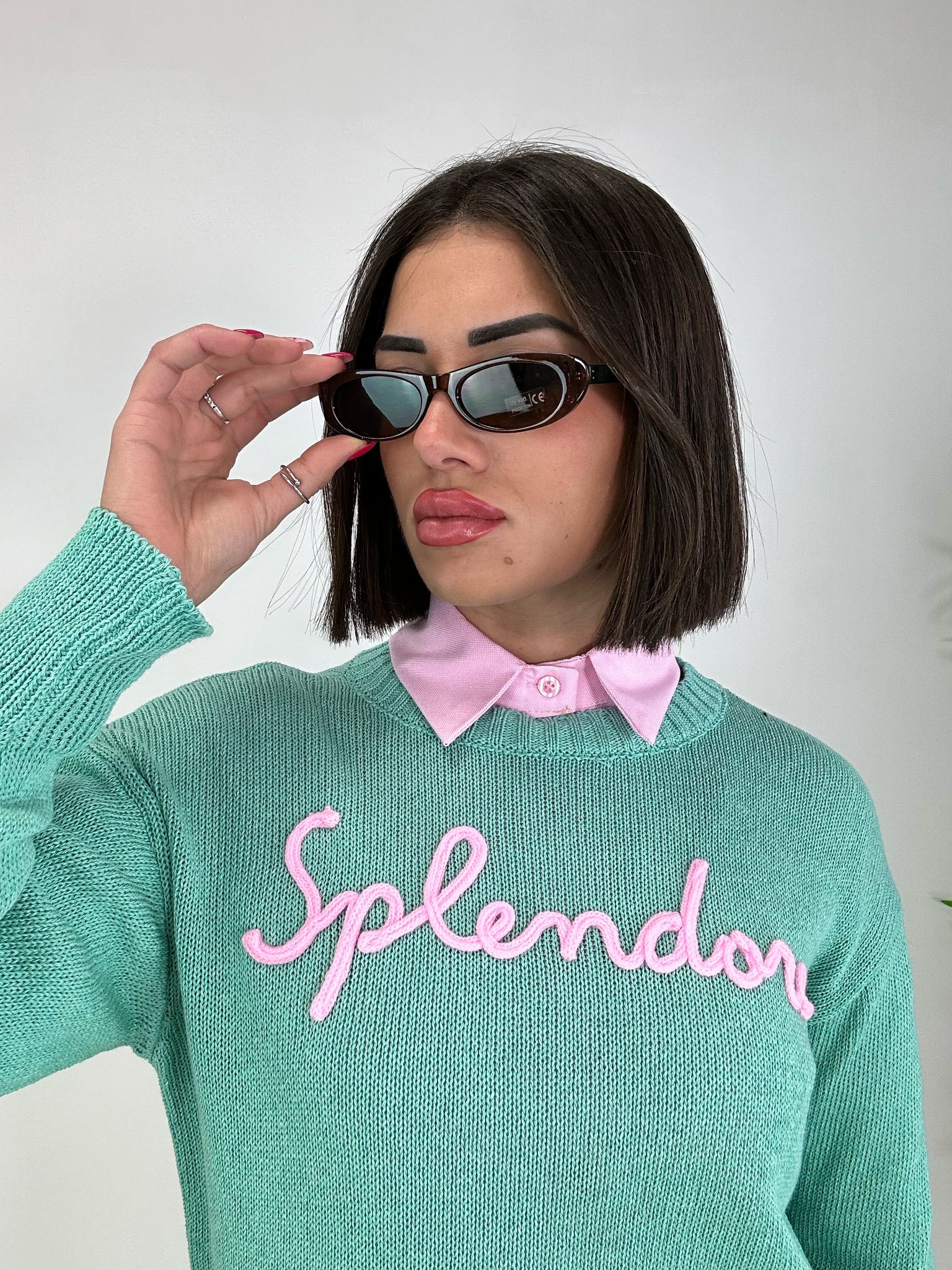 Sonnenbrille mit schmalem und länglichem Rahmen - Braun mit grünem Rahmen