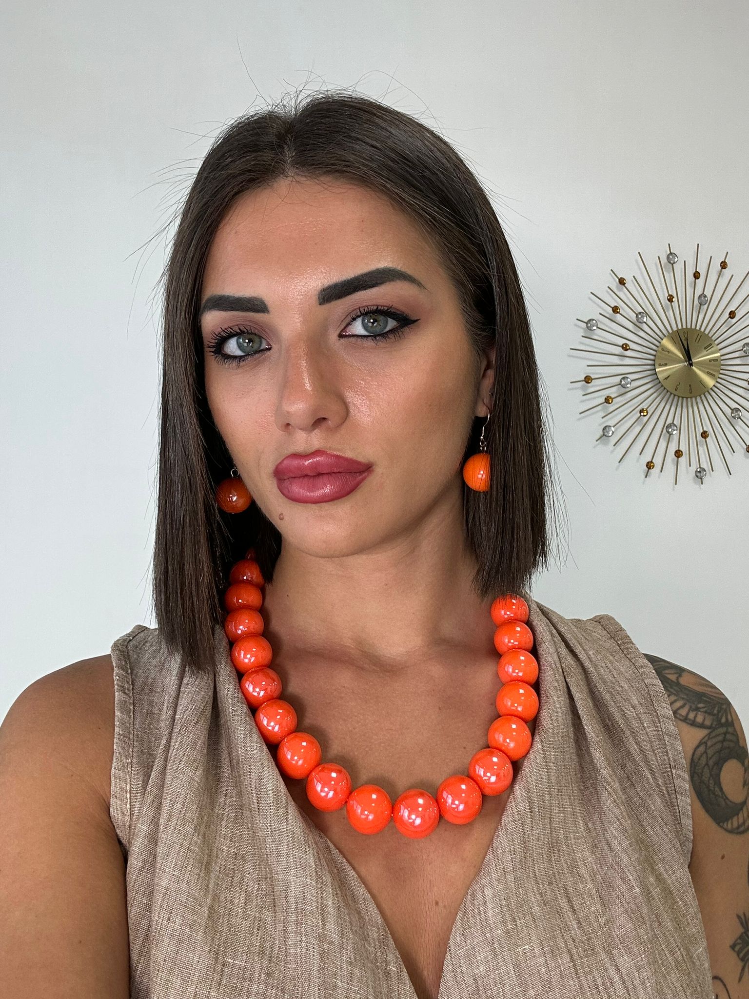 Collana + Orecchini a sfere - Arancione
