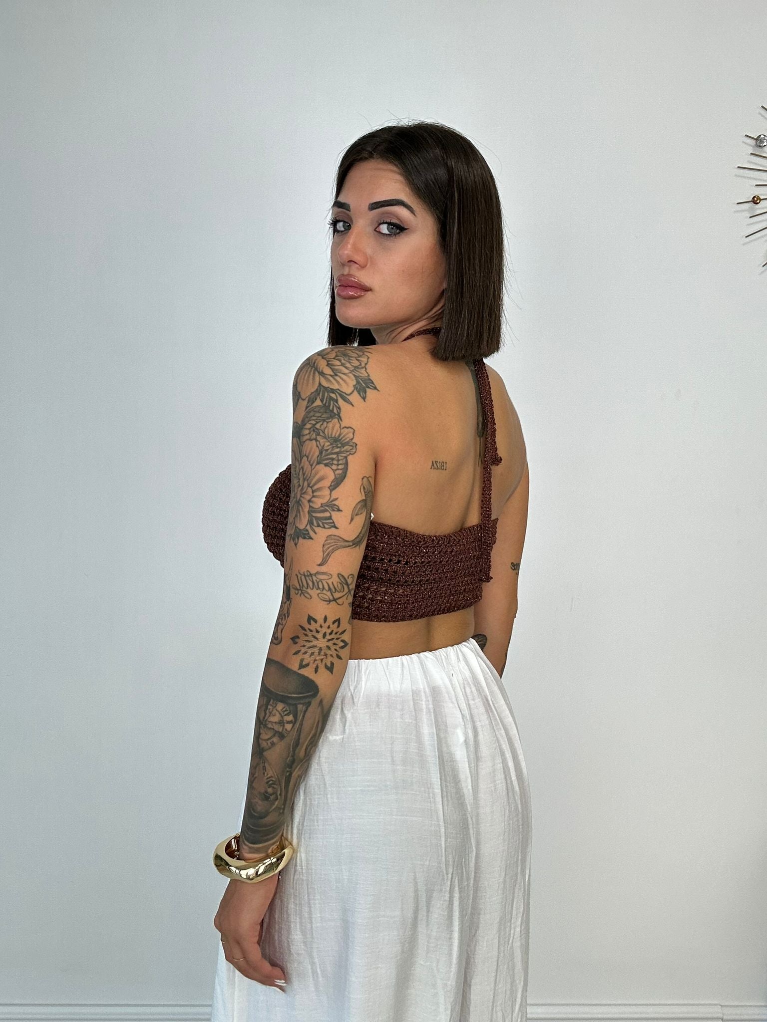 Top in filo traforato - Marrone