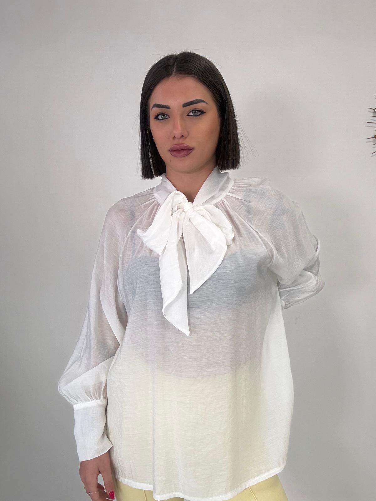 Blusenshirt mit Schleife - Weiß