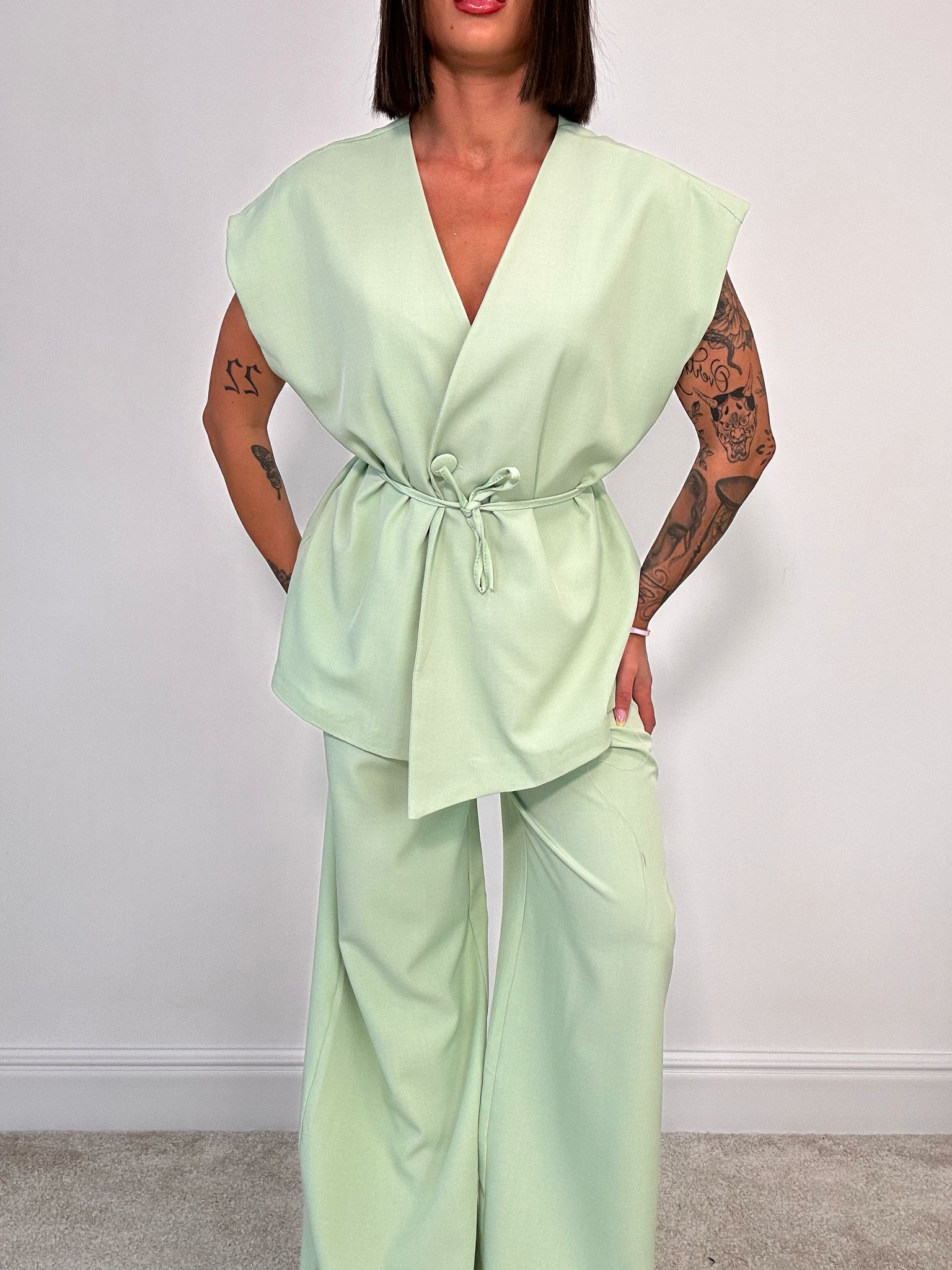 Coordinato Malaga (Giacca Smanicata+ Pantalone) Verde Chiaro