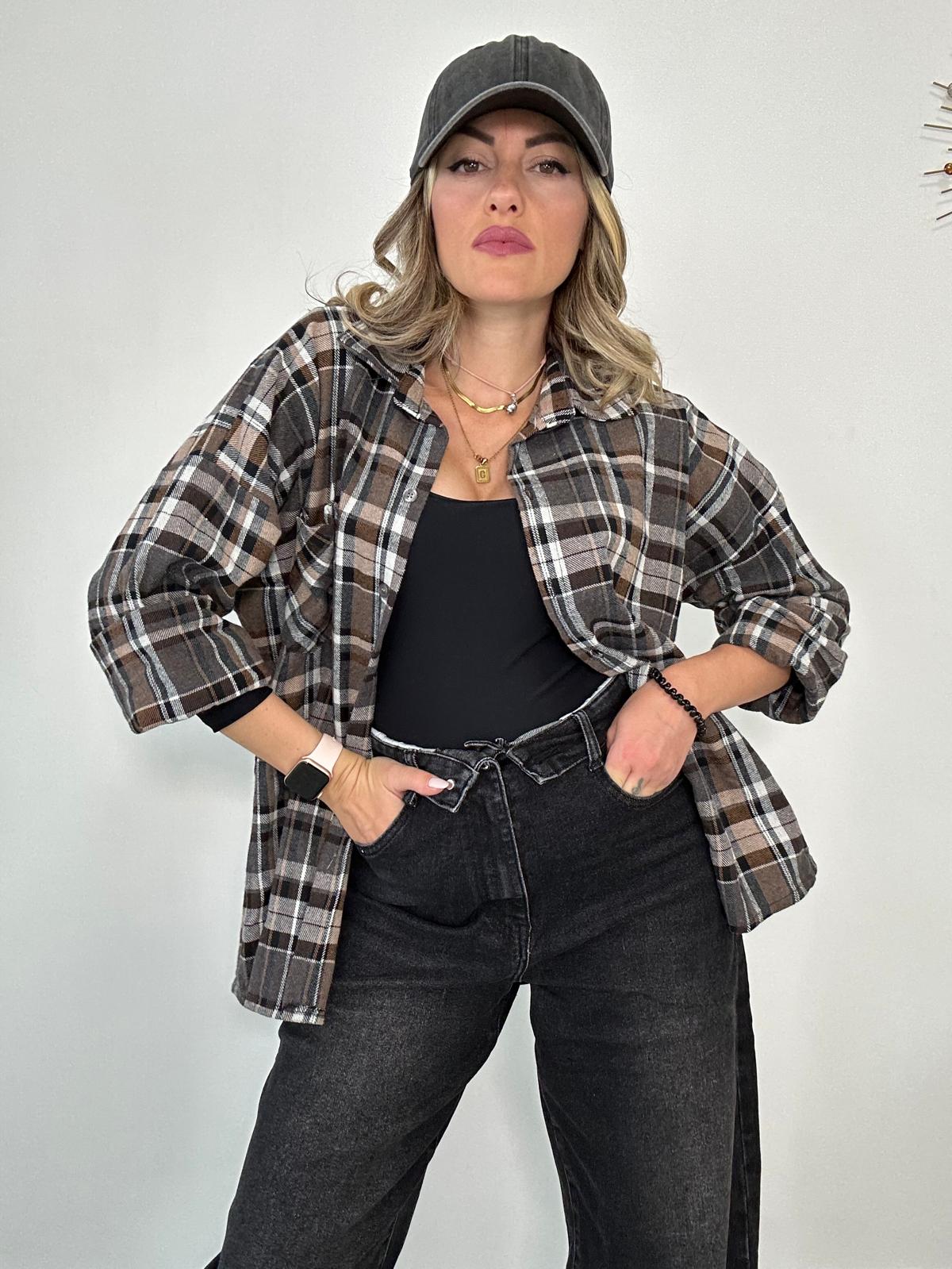 Camicia quadri 24587 - Grigio e Marrone