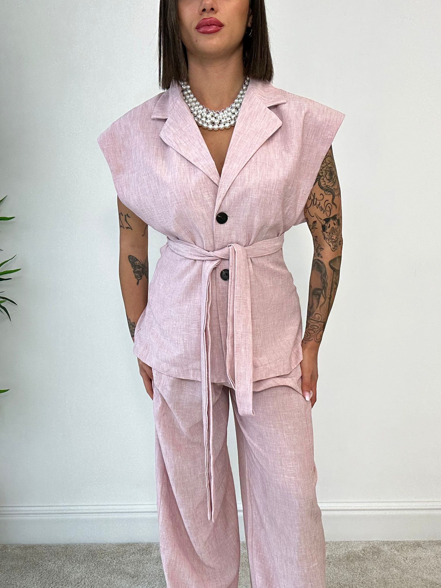 Coordinato Nizza (Blazer Smanicata + Pantalone) Rosa