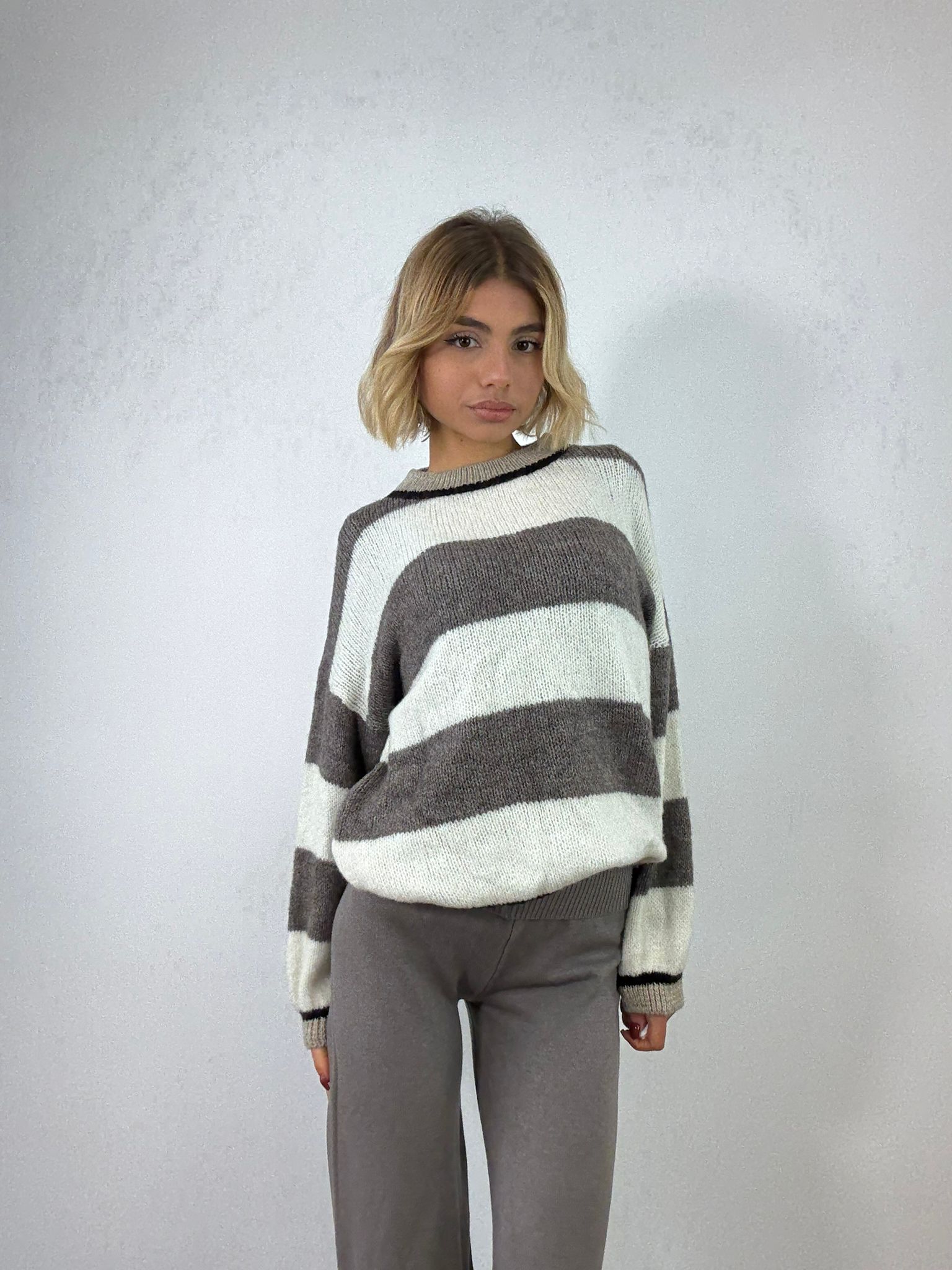 Maglione 3110 - Tortora e Bianco