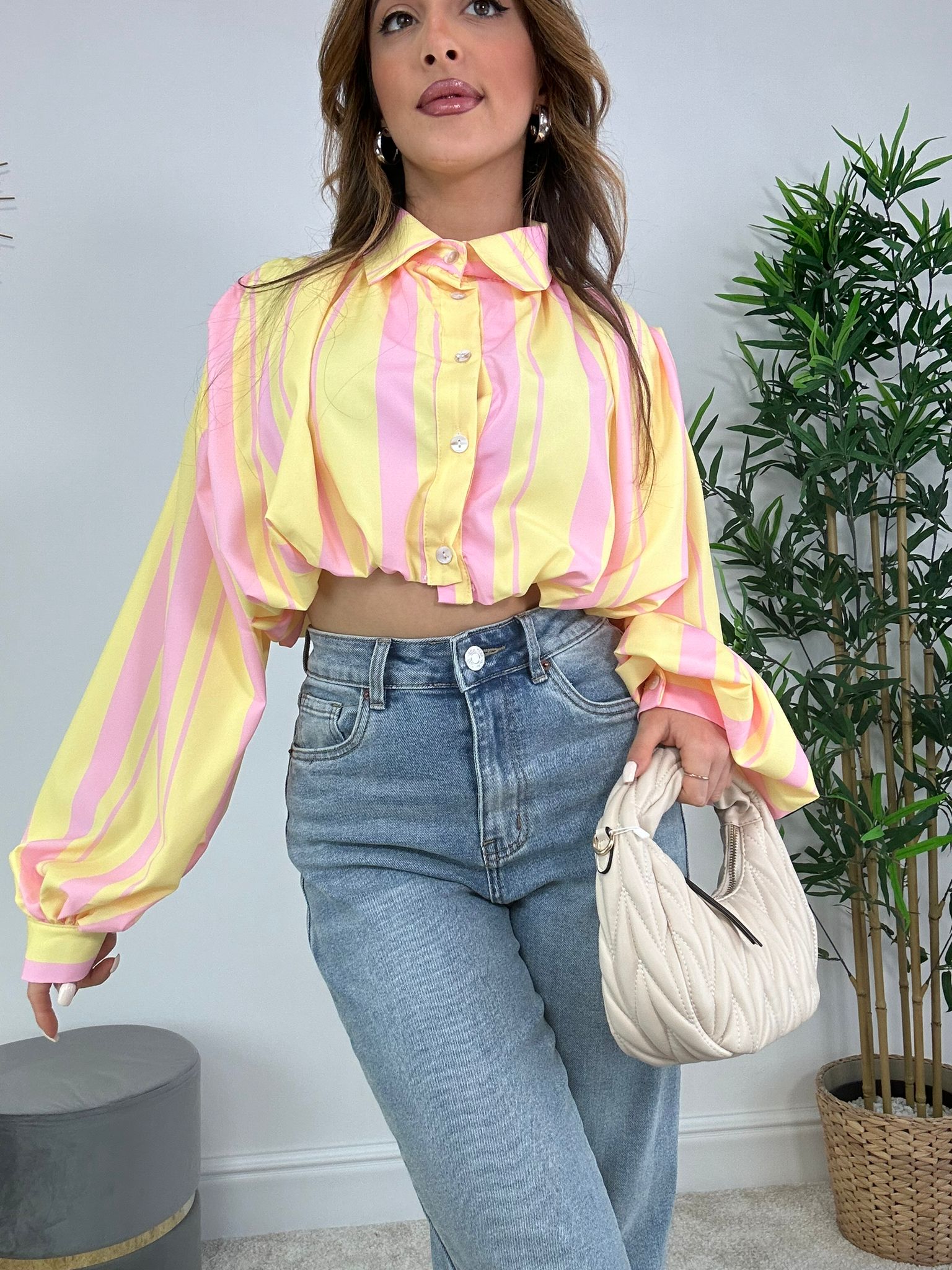 Chemisier court élastique - Jaune et rose