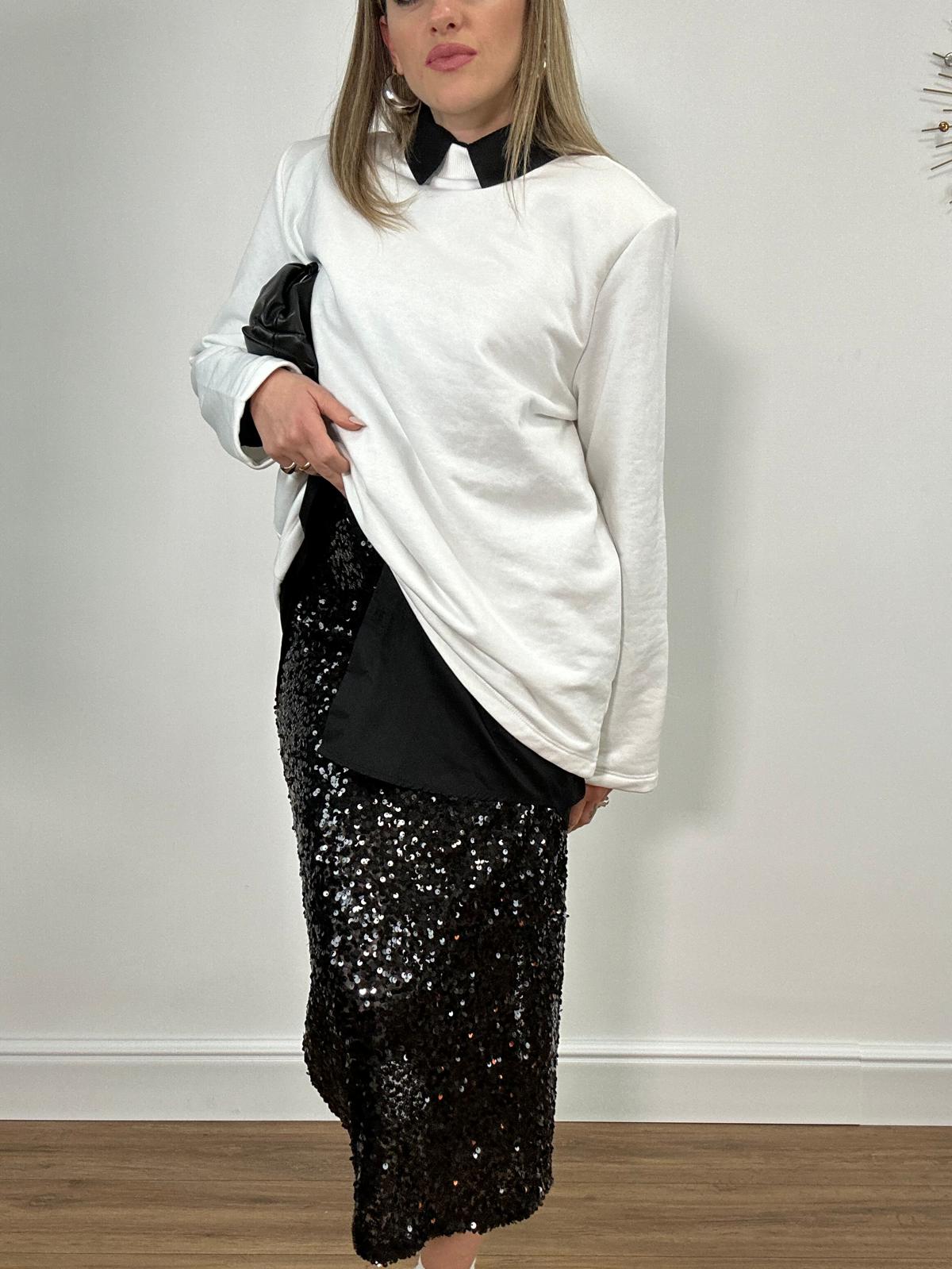 Gonna Longuette con Paillettes 6656 - Nero