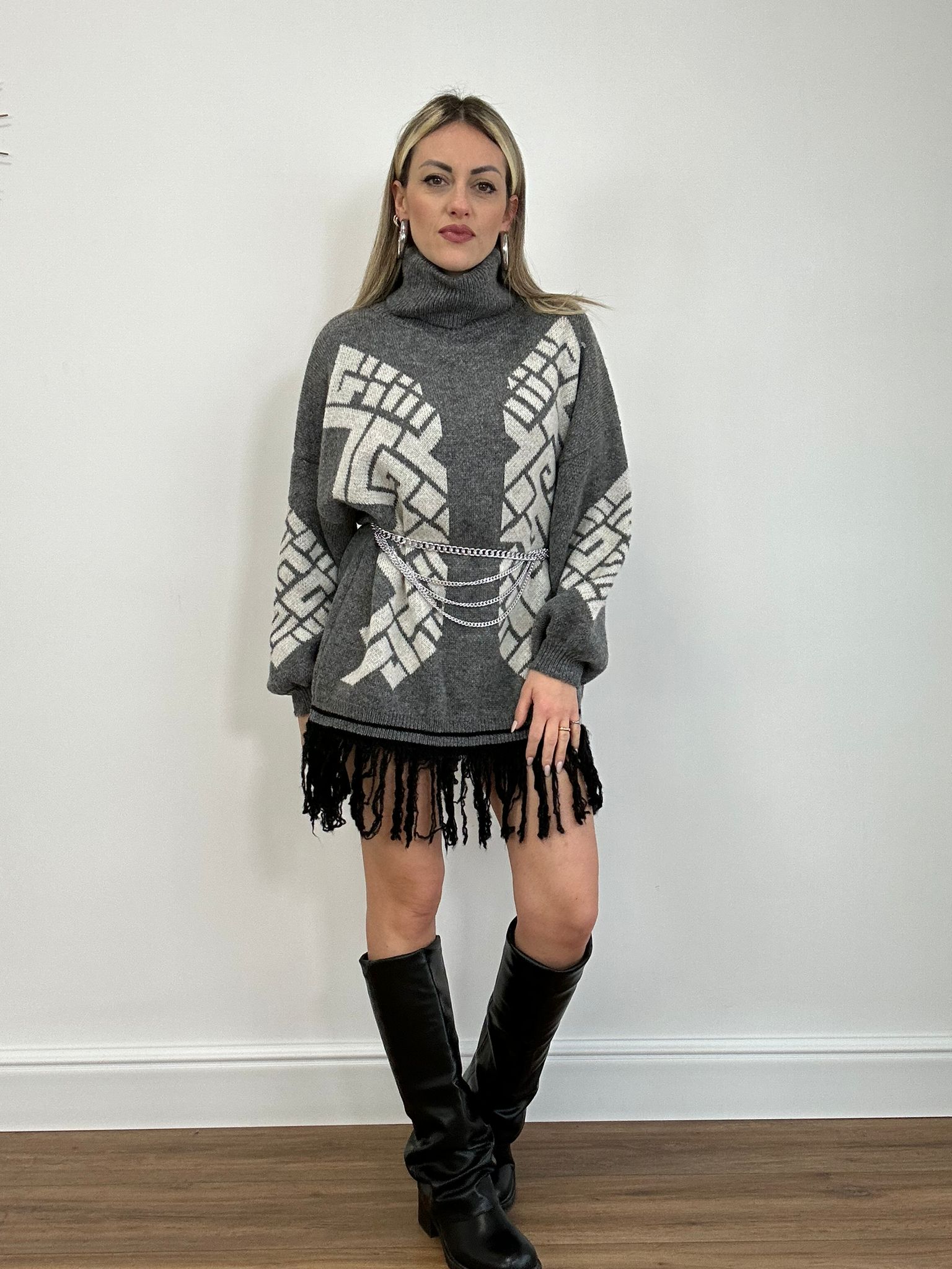 Fransenkleid 25870 - Grau