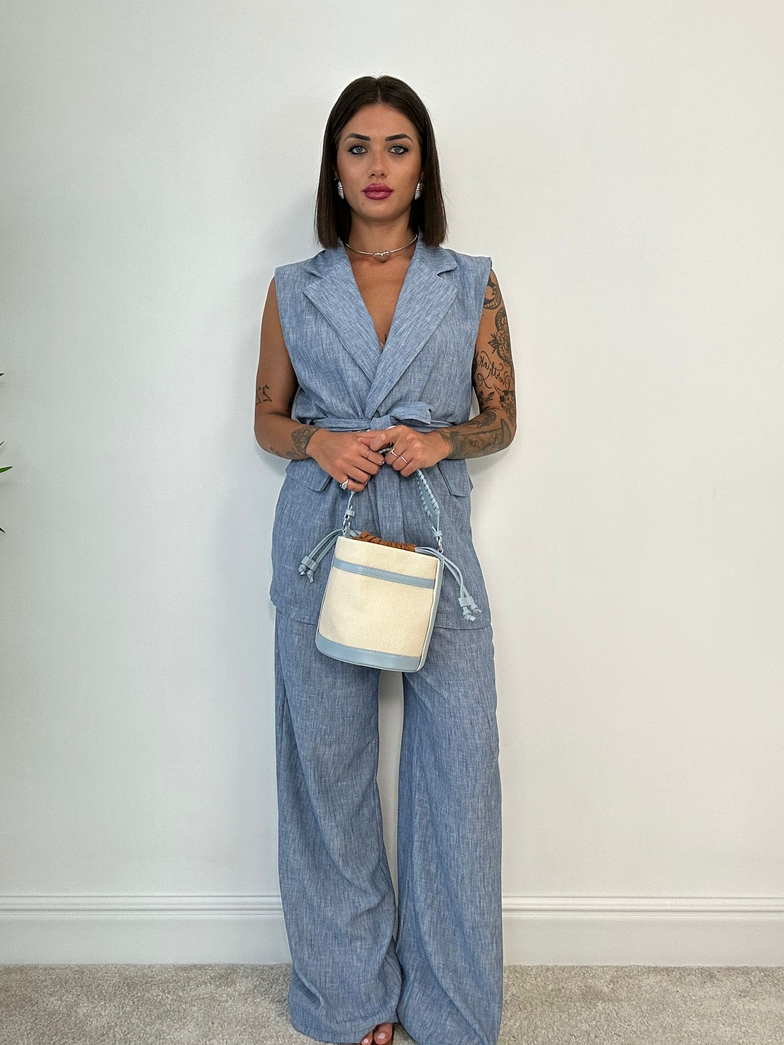 Coordinato Kyoto (Blazer Smanicato + Pantalone) Celeste