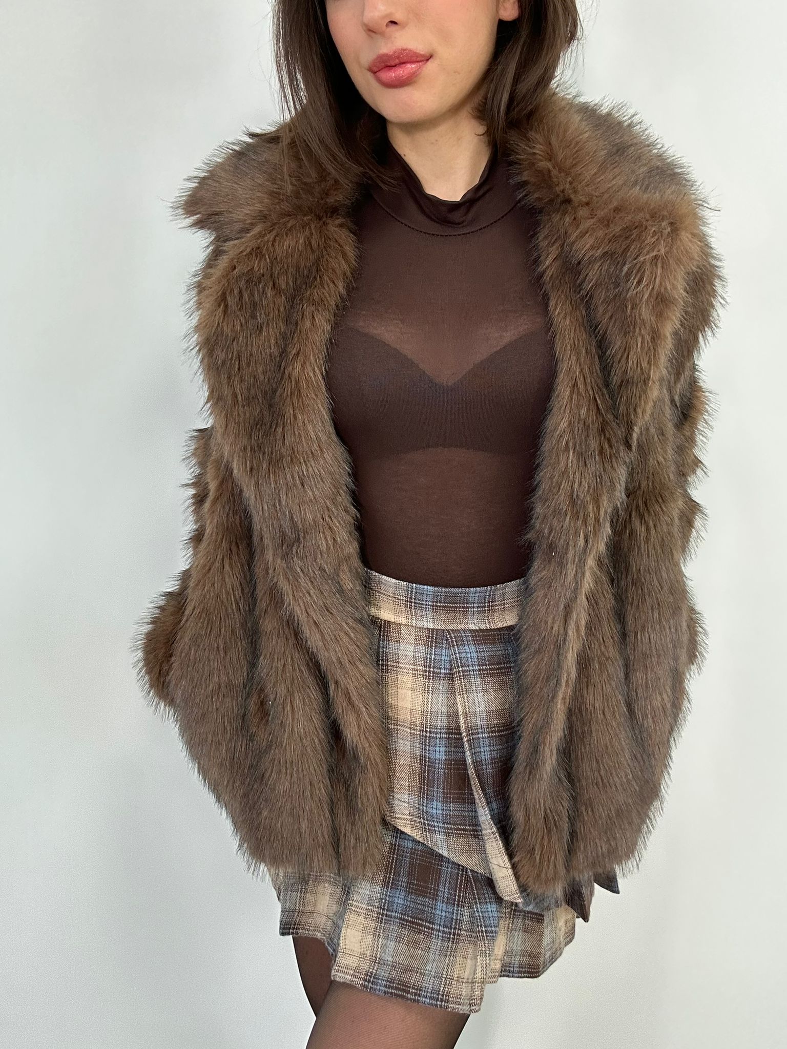 Gonna a quadri 25755 - Marrone e Celeste