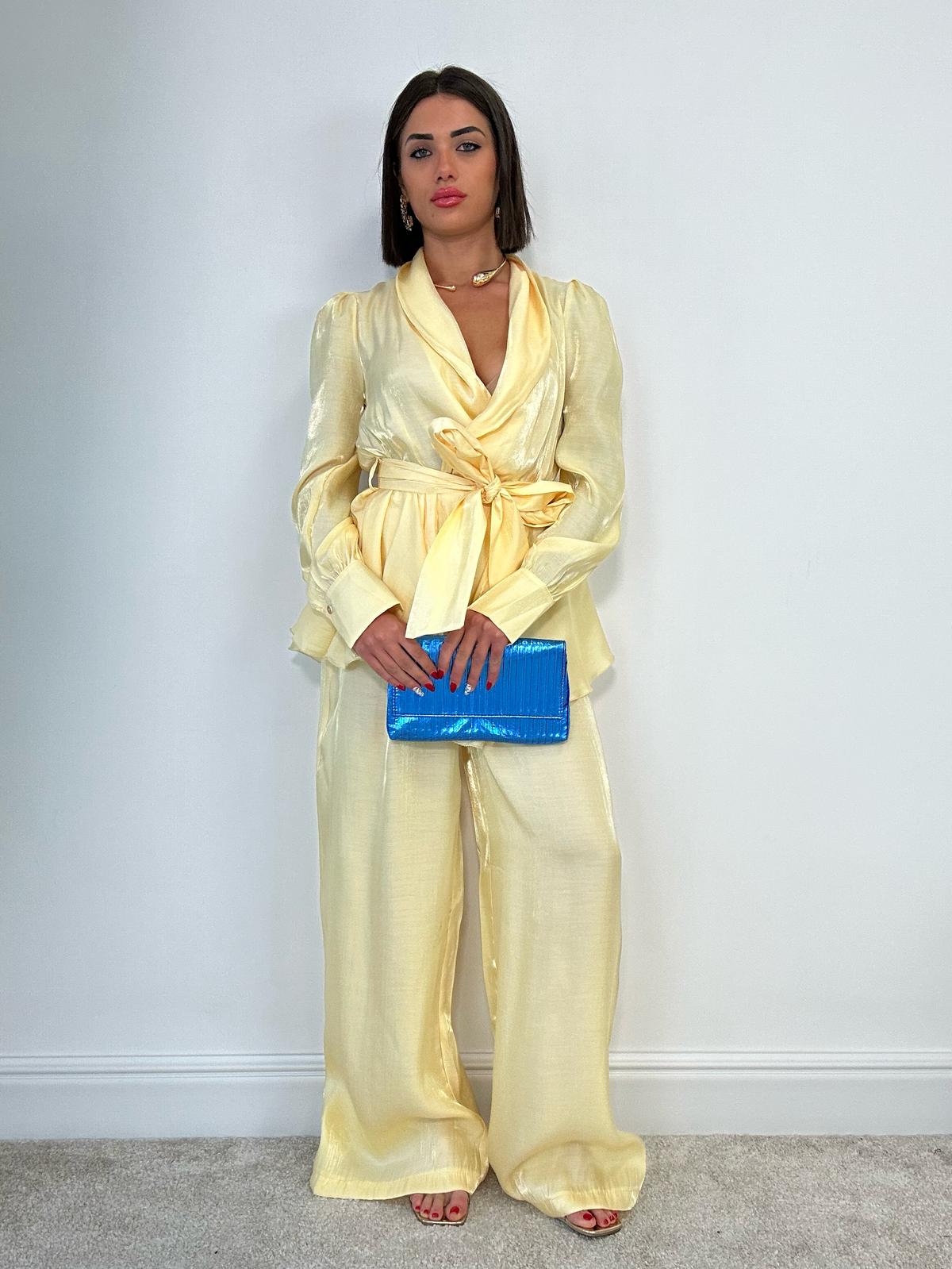 Coordinato Satinato (Blusa + Pantalone) Giallo