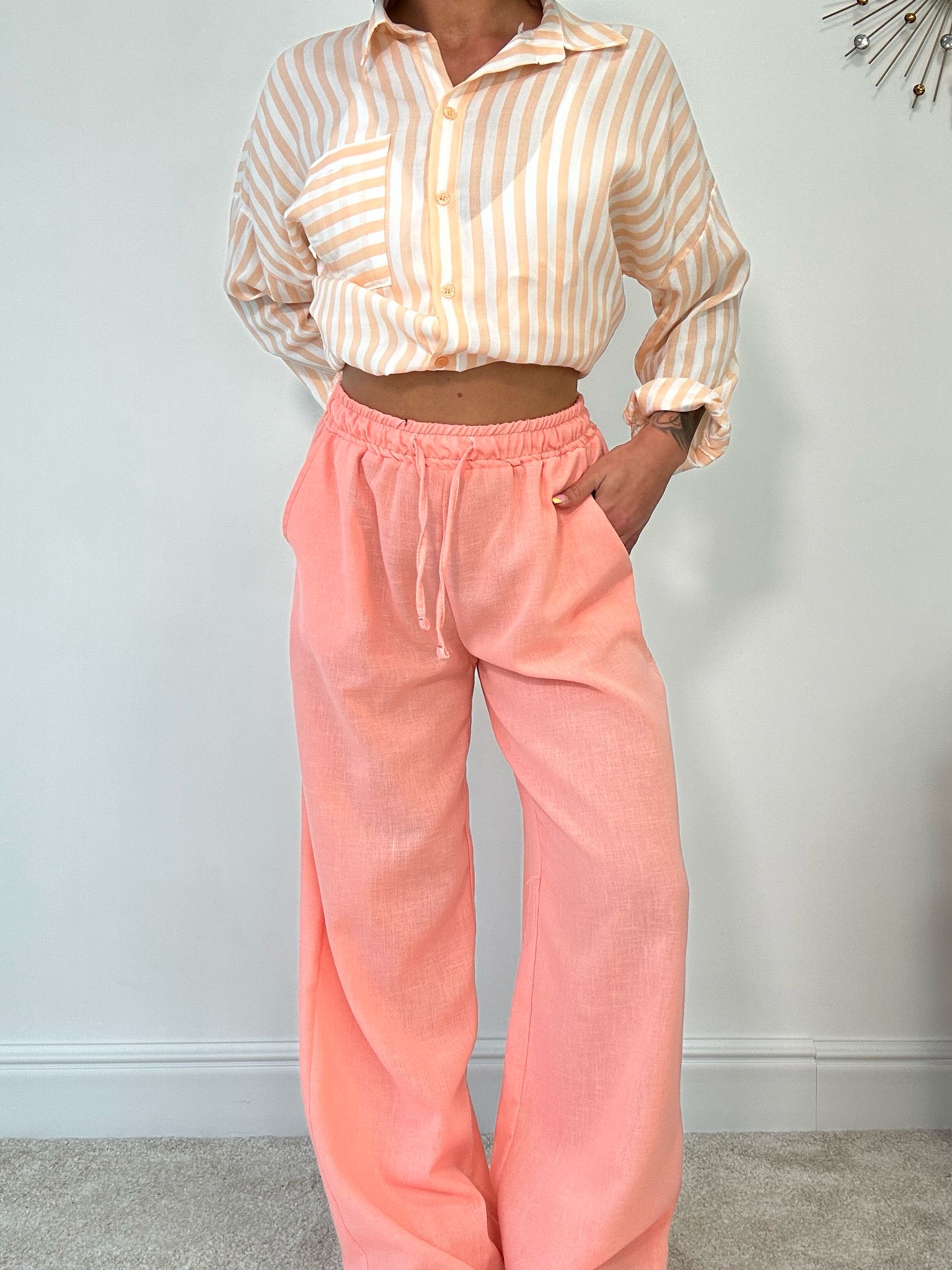 Pantalone in Lino con Laccetti - Pesca