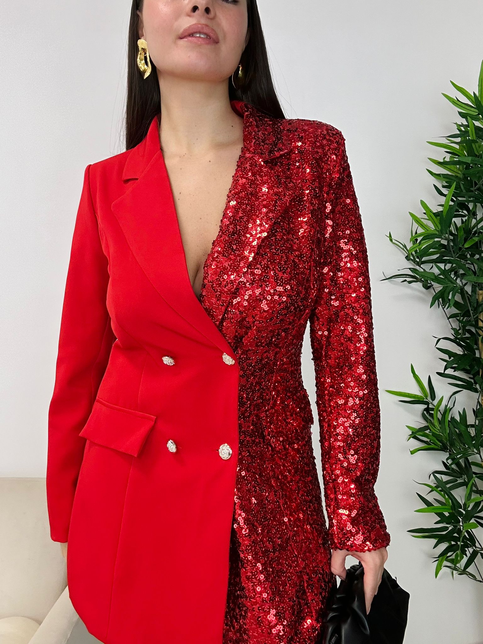 Robe Blazer à Paillettes - Rouge