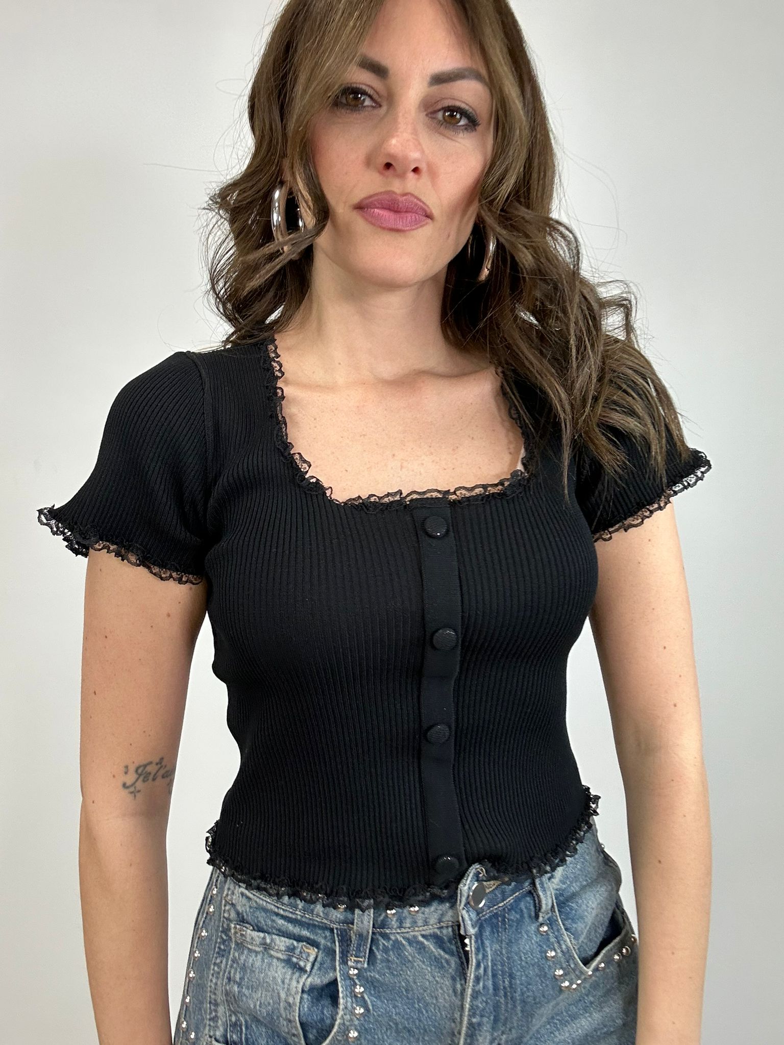 Maglia a costine 77117 - Nero