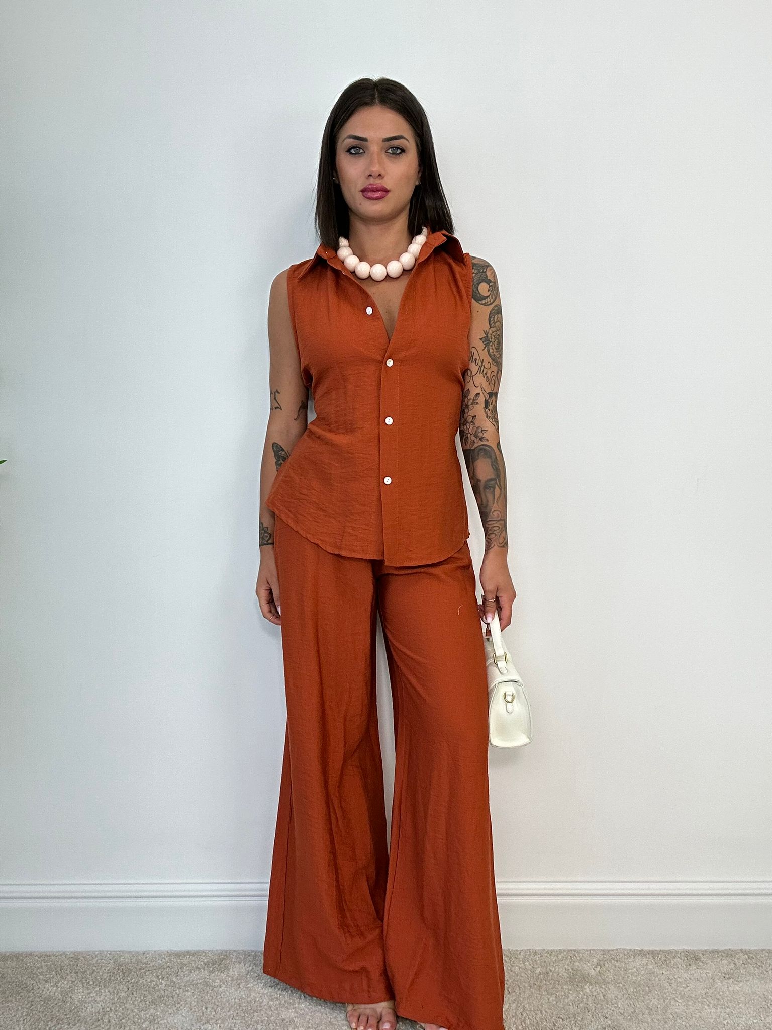 Coordinato Elena (Camicia Smanicata + Pantalone) Coccio