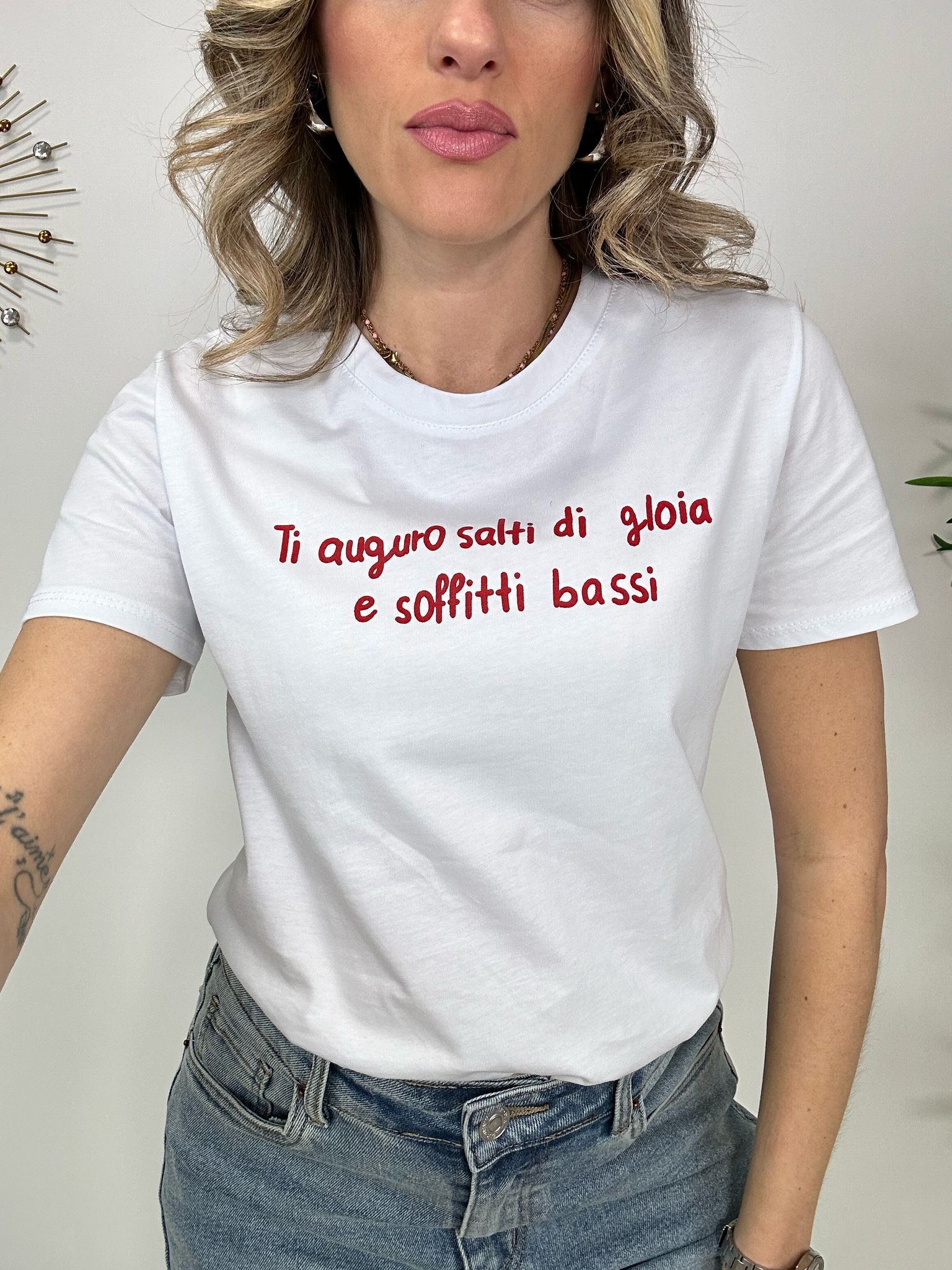 T-Shirt „Ich wünsche dir Freudensprünge und niedrige Decken“