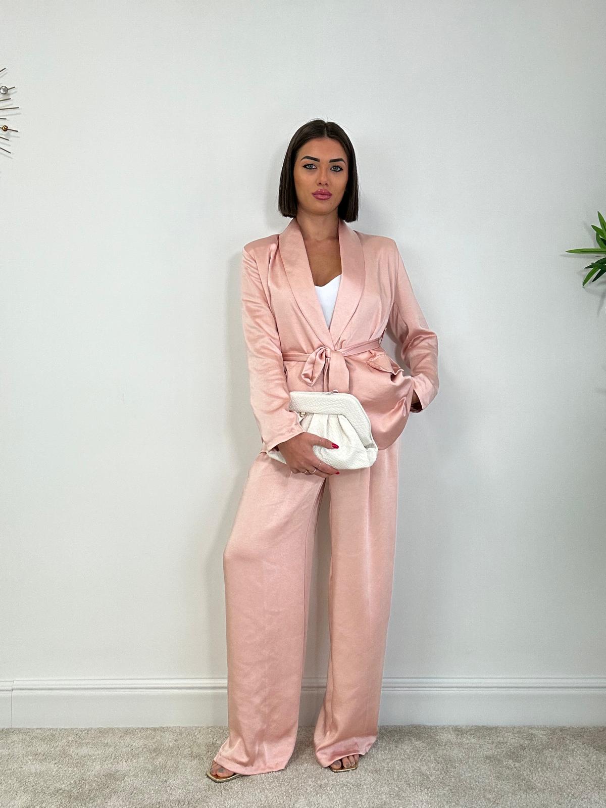 Anzug in Satin-Optik (Blazer + Hose) Hellrosa
