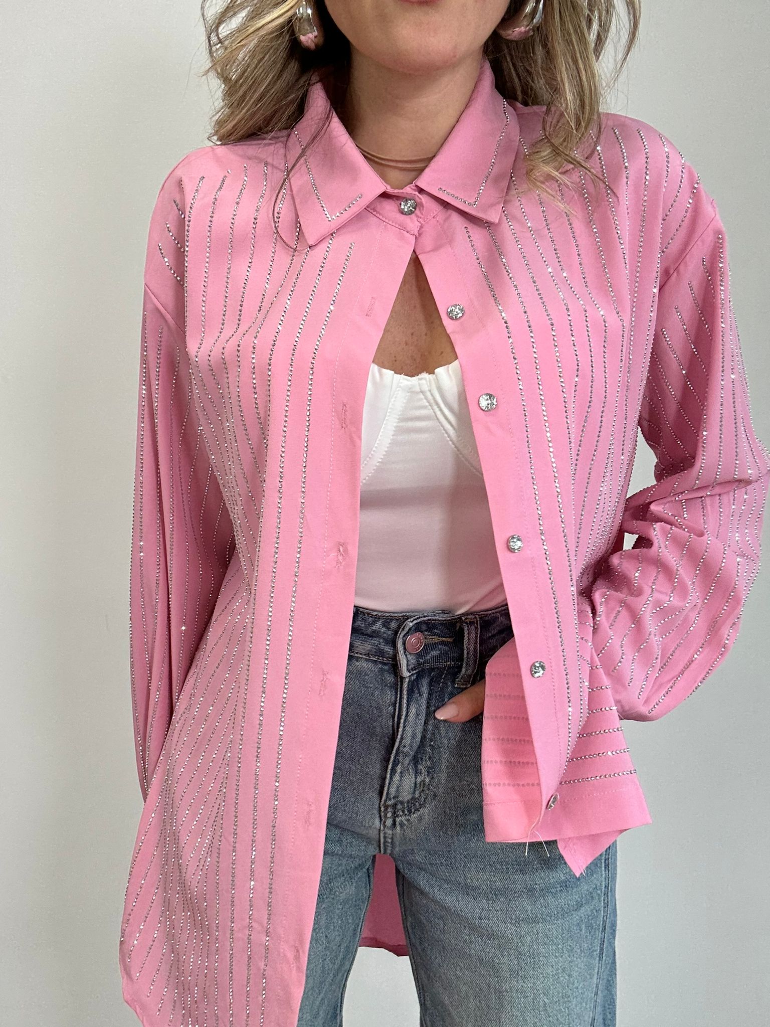 Camicia con strass argento - Rosa