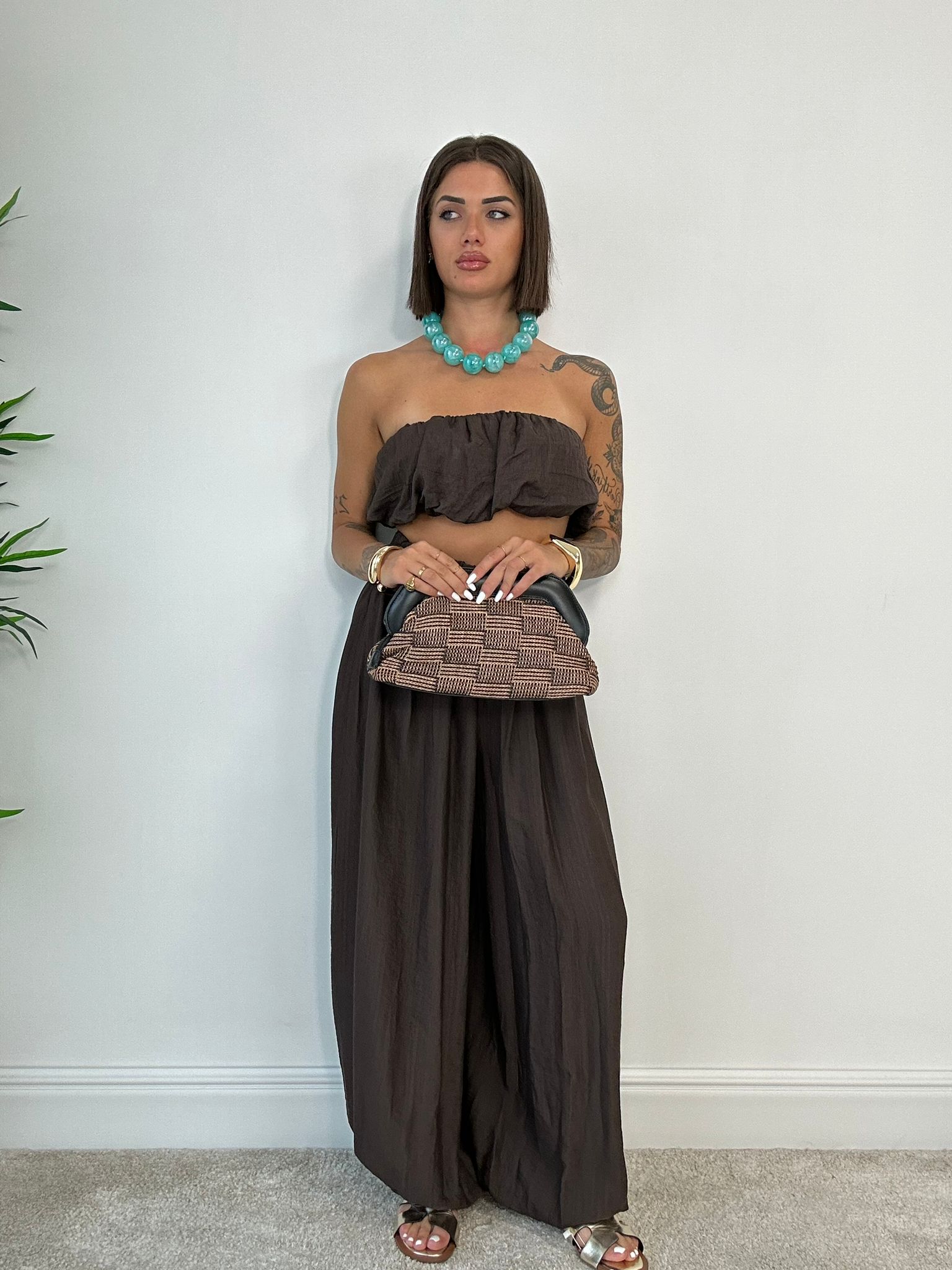Coordinato Alexia (Top a fascia + Pantalone) Marrone