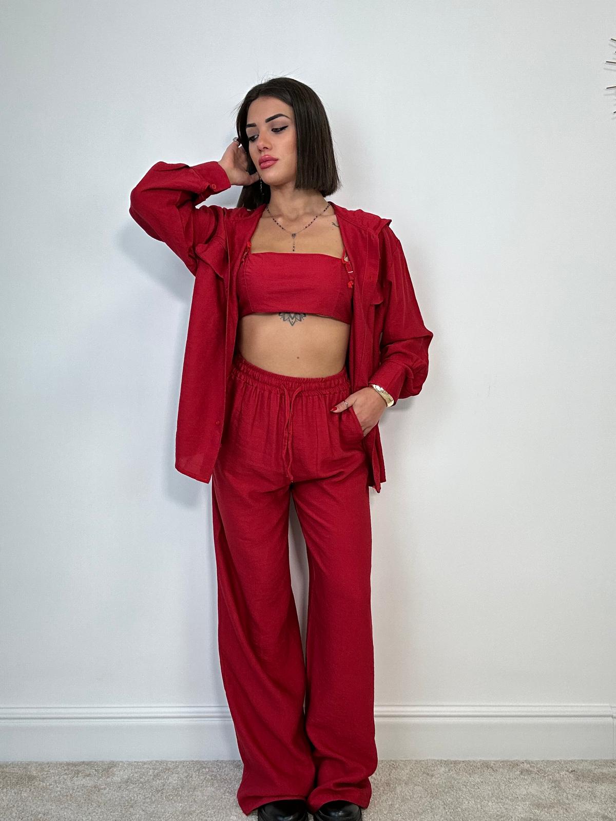 Coordinato Palma (Camicia + Top + Pantalone) Rosso