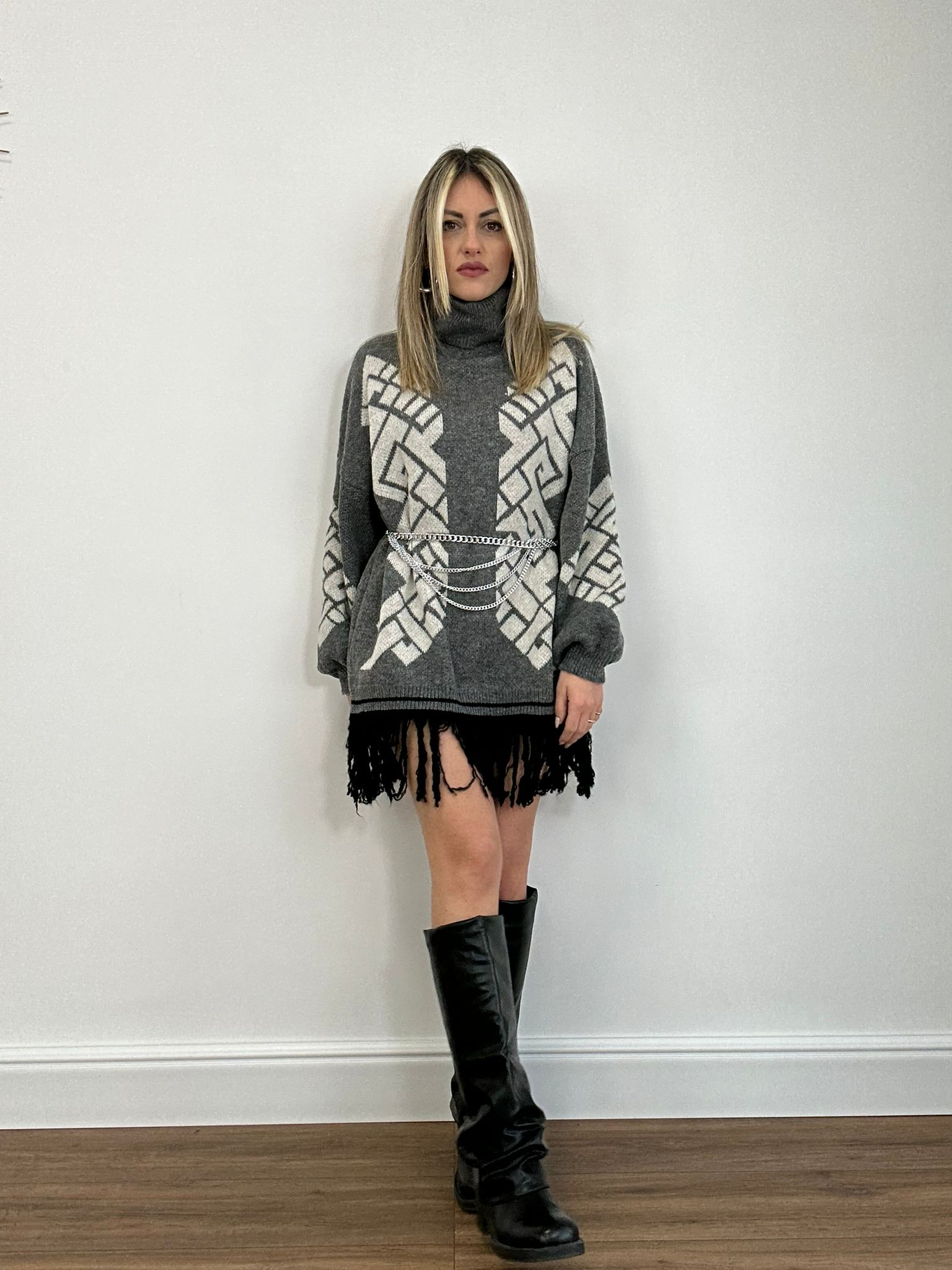 Fransenkleid 25870 - Grau