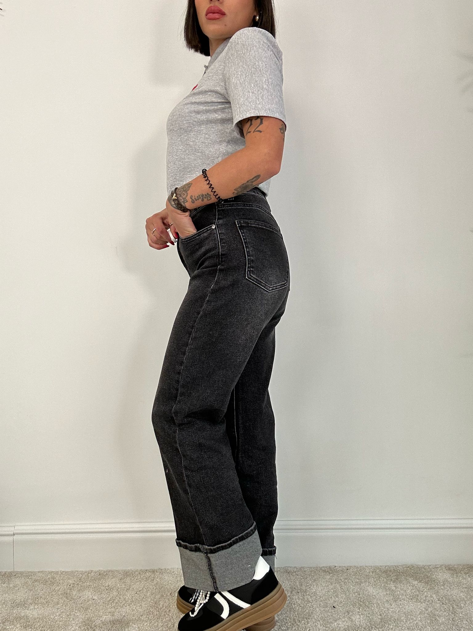 Jeans con piega - Nero