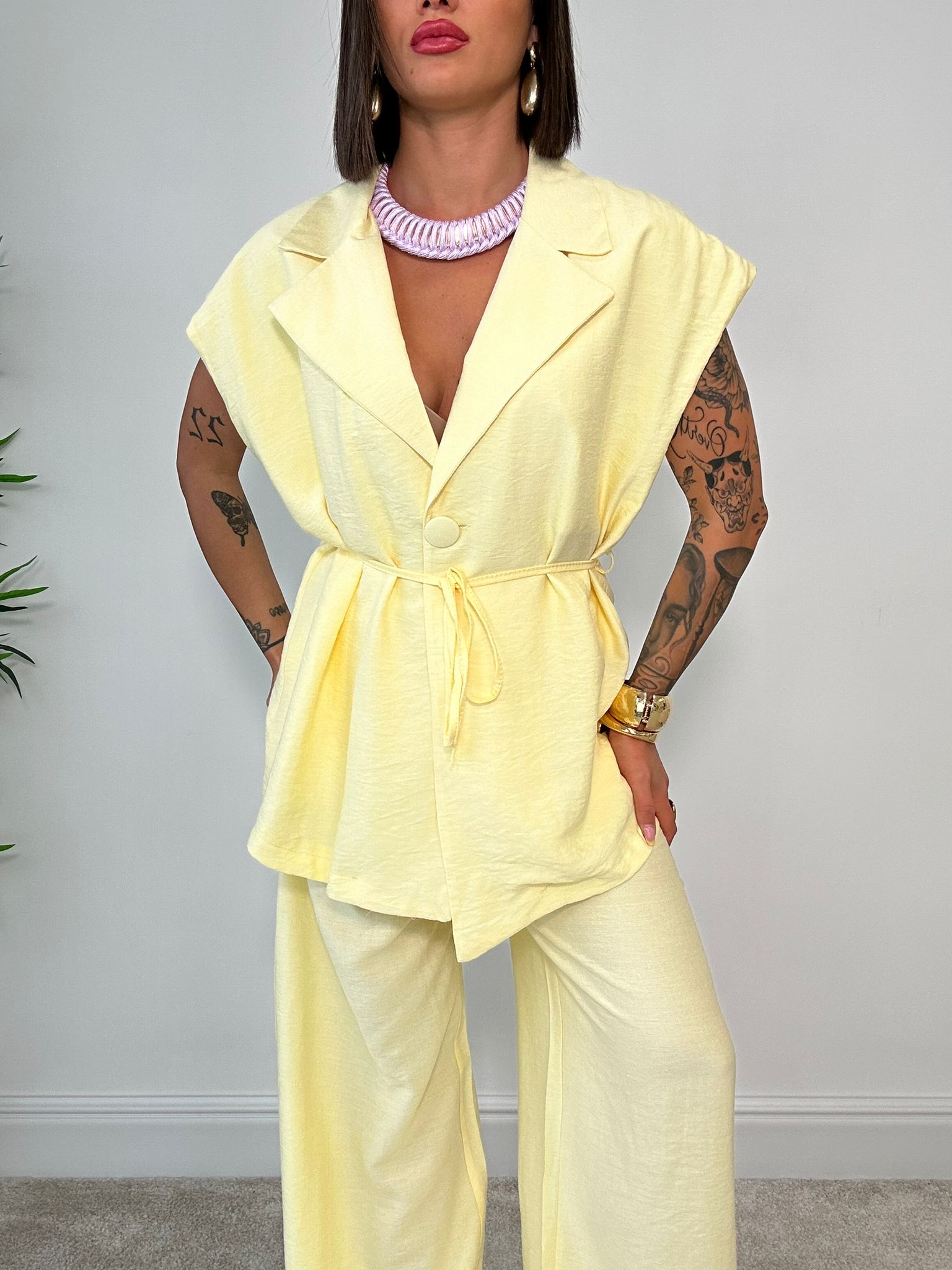 Coordinato Bahamas (Giacca Smanicata + Pantalone) Giallo