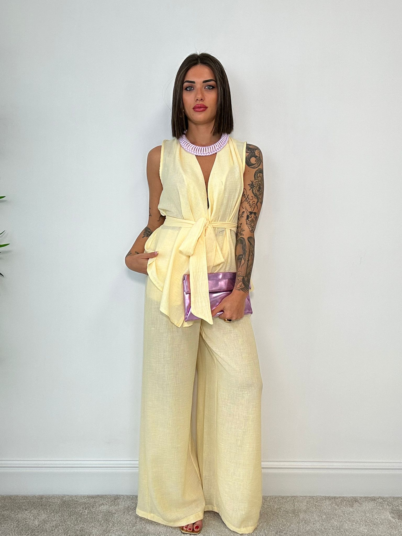 Coordinato Rio (Giacca Smanicata + Pantalone) Giallo