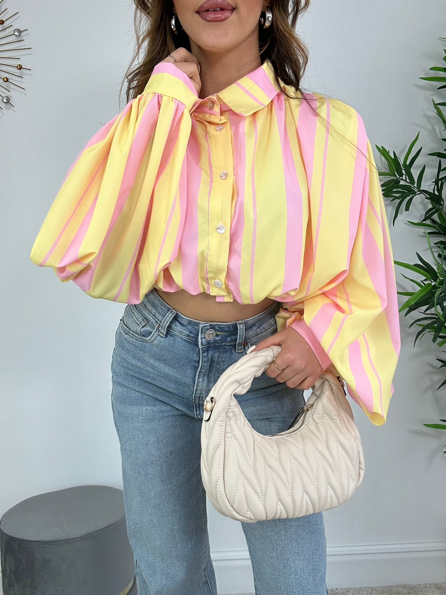 Chemisier court élastique - Jaune et rose