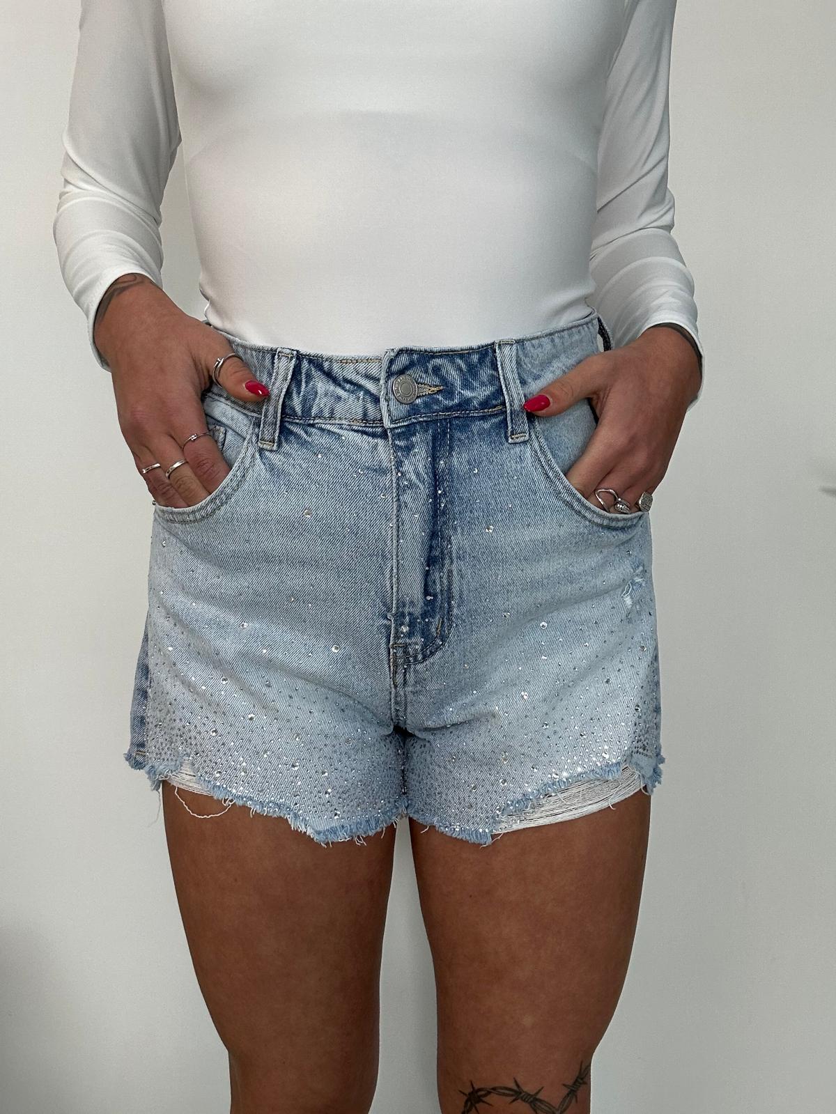 Short en jean pailleté - Délavage clair