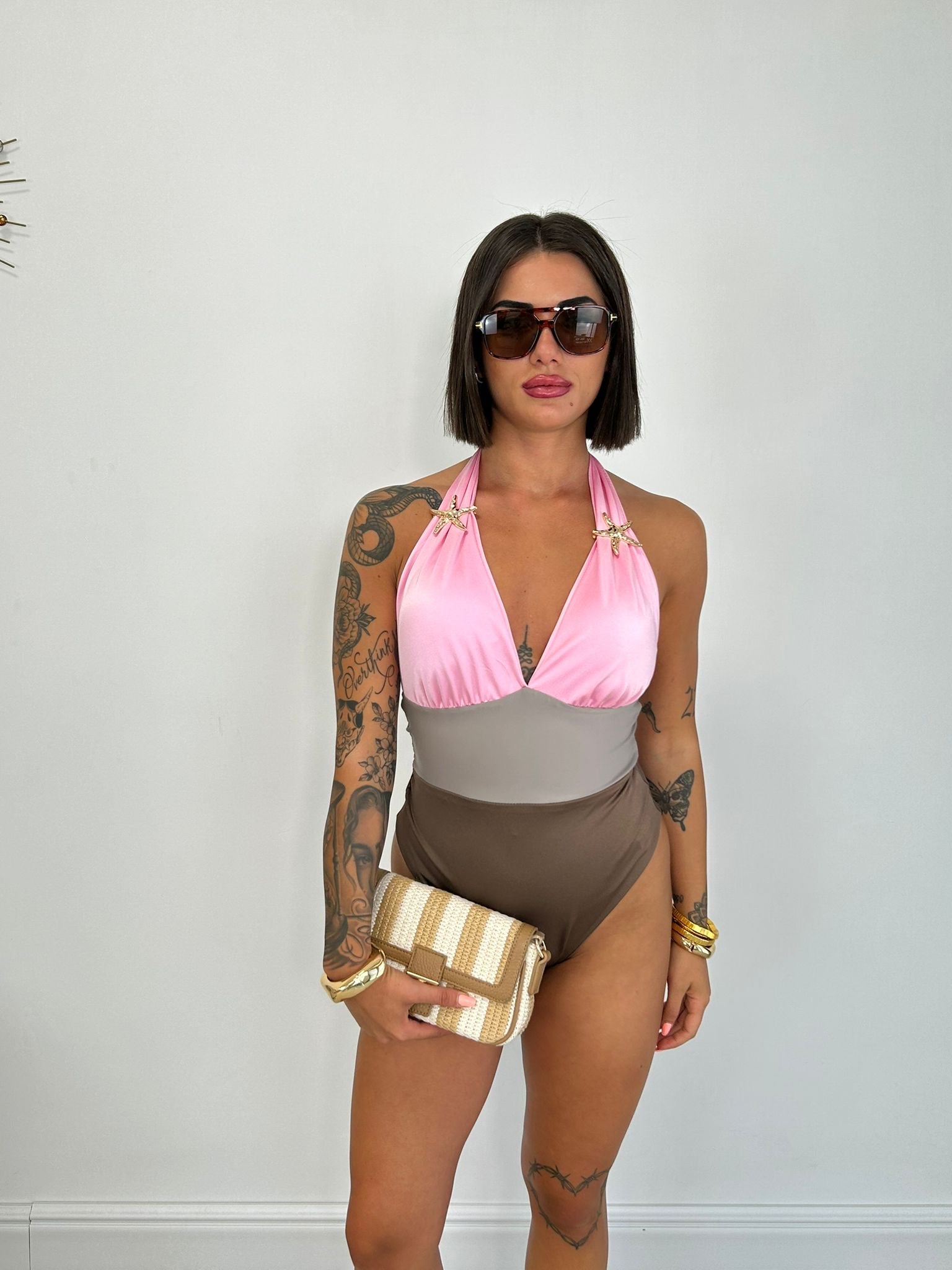 Costume intero - Rosa e marrone