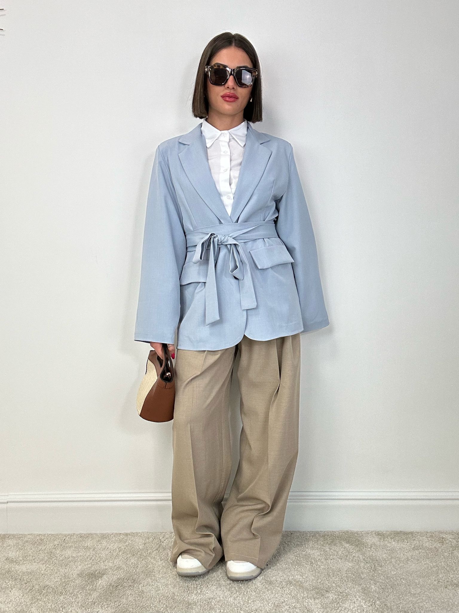 Blazer mit Gürtel - Himmelblau