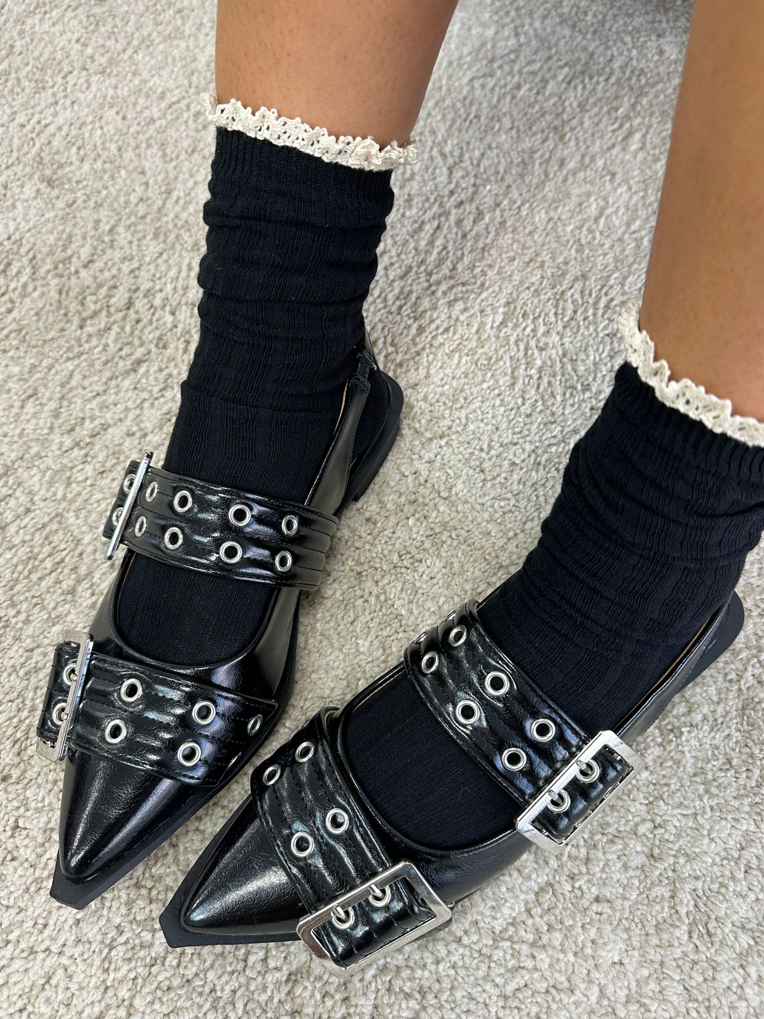 Chaussettes à dentelle blanche - Noir