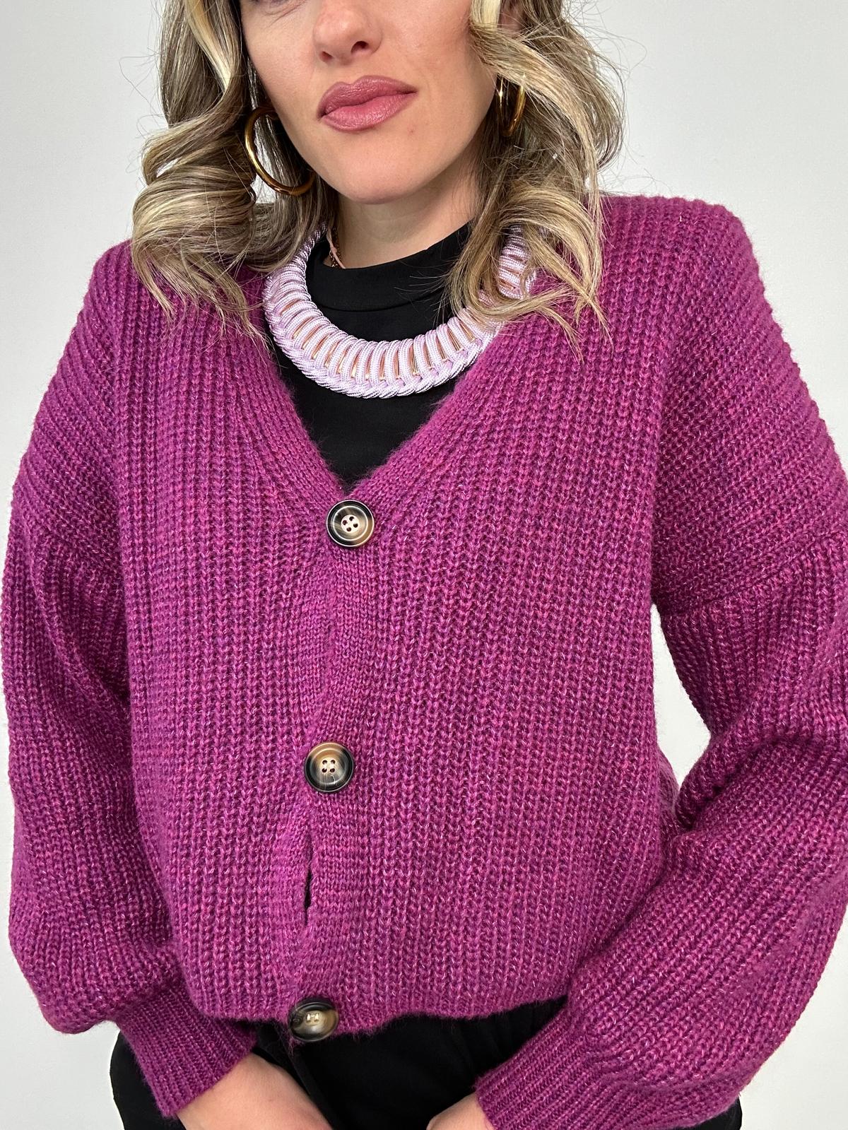 Cardigan 1276 con bottoni - Magenta