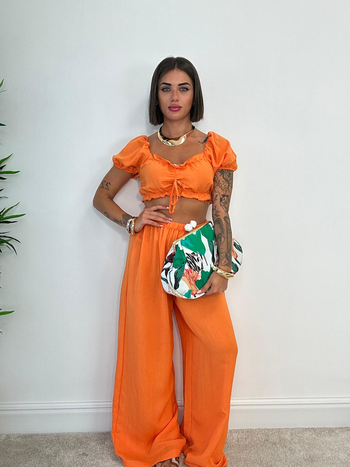 Coordinato Valery (Top Crop + Pantalone) Arancione