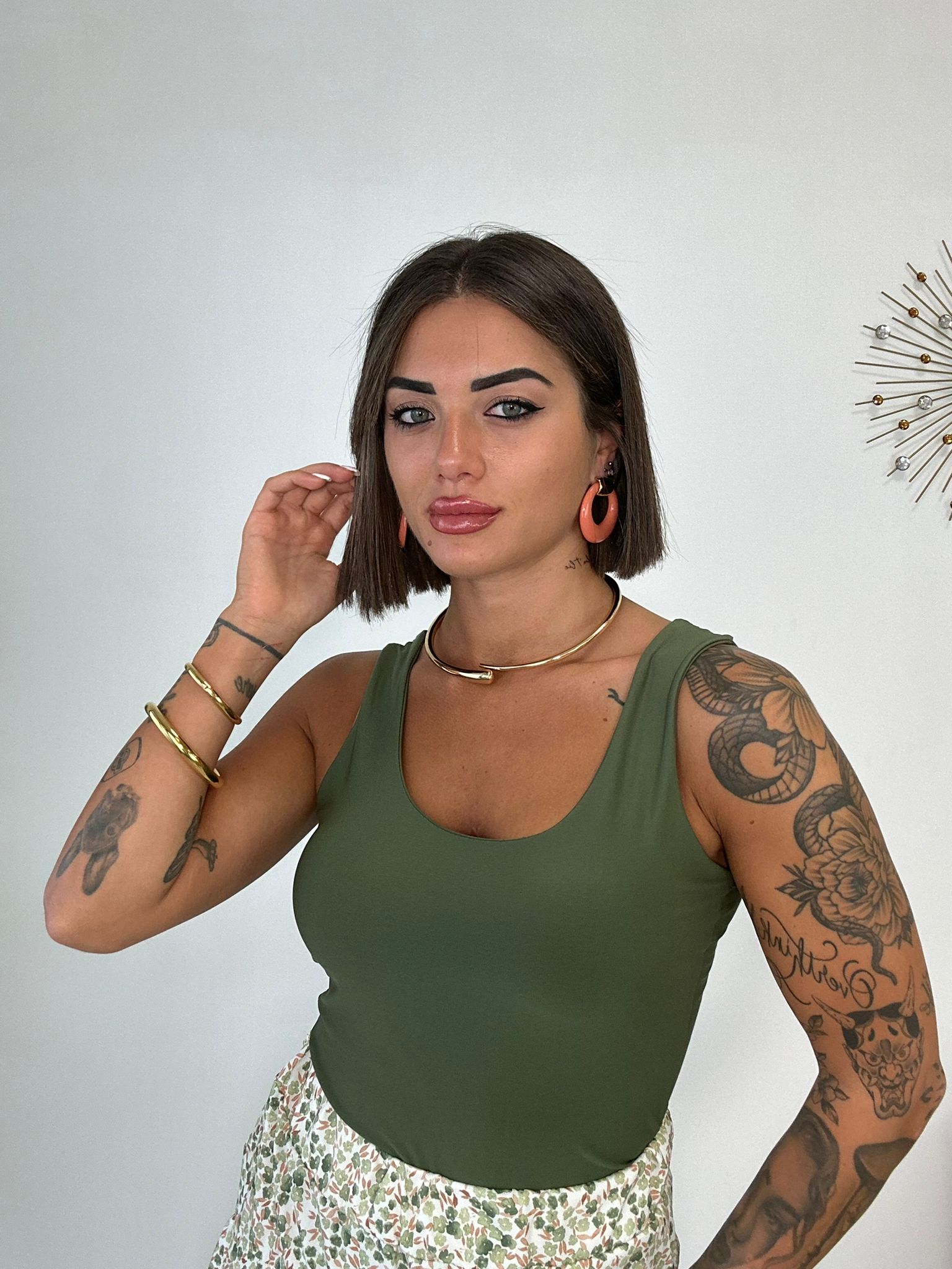 Body con coppe scollo rotondo - Verde