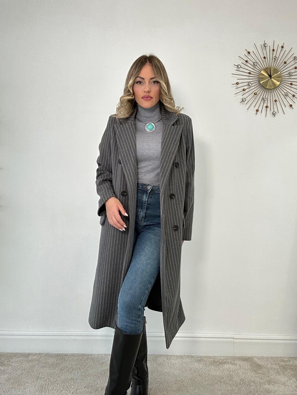 Cappotto gessato grigio M13016