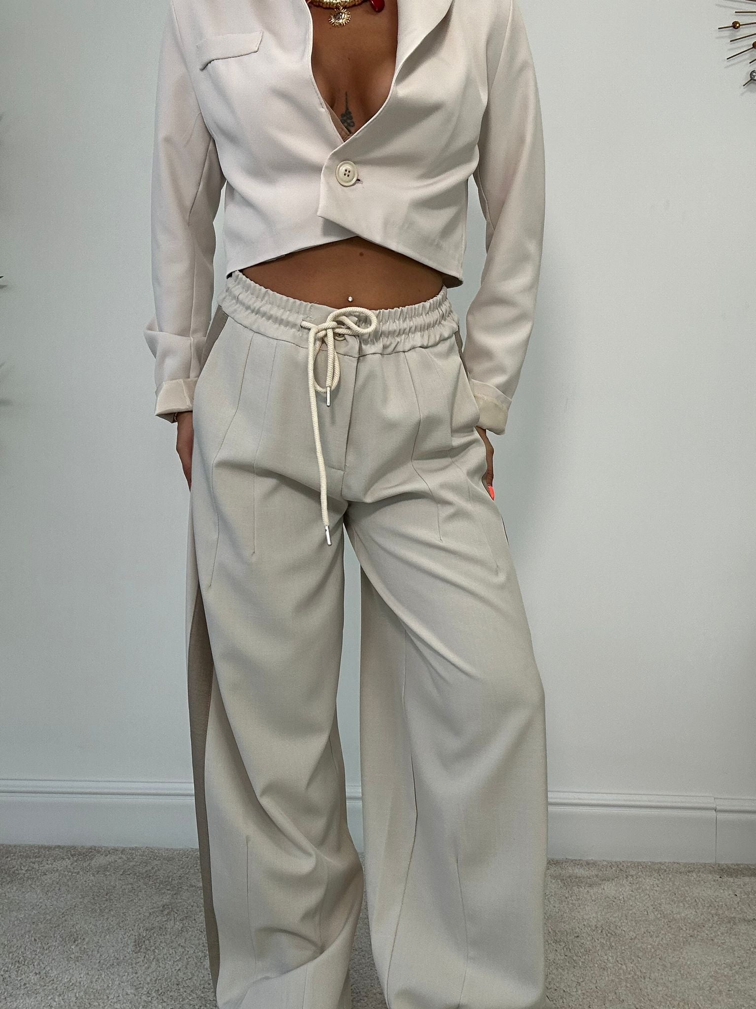 Pantalone con laccetti 66618 - Panna e Fango