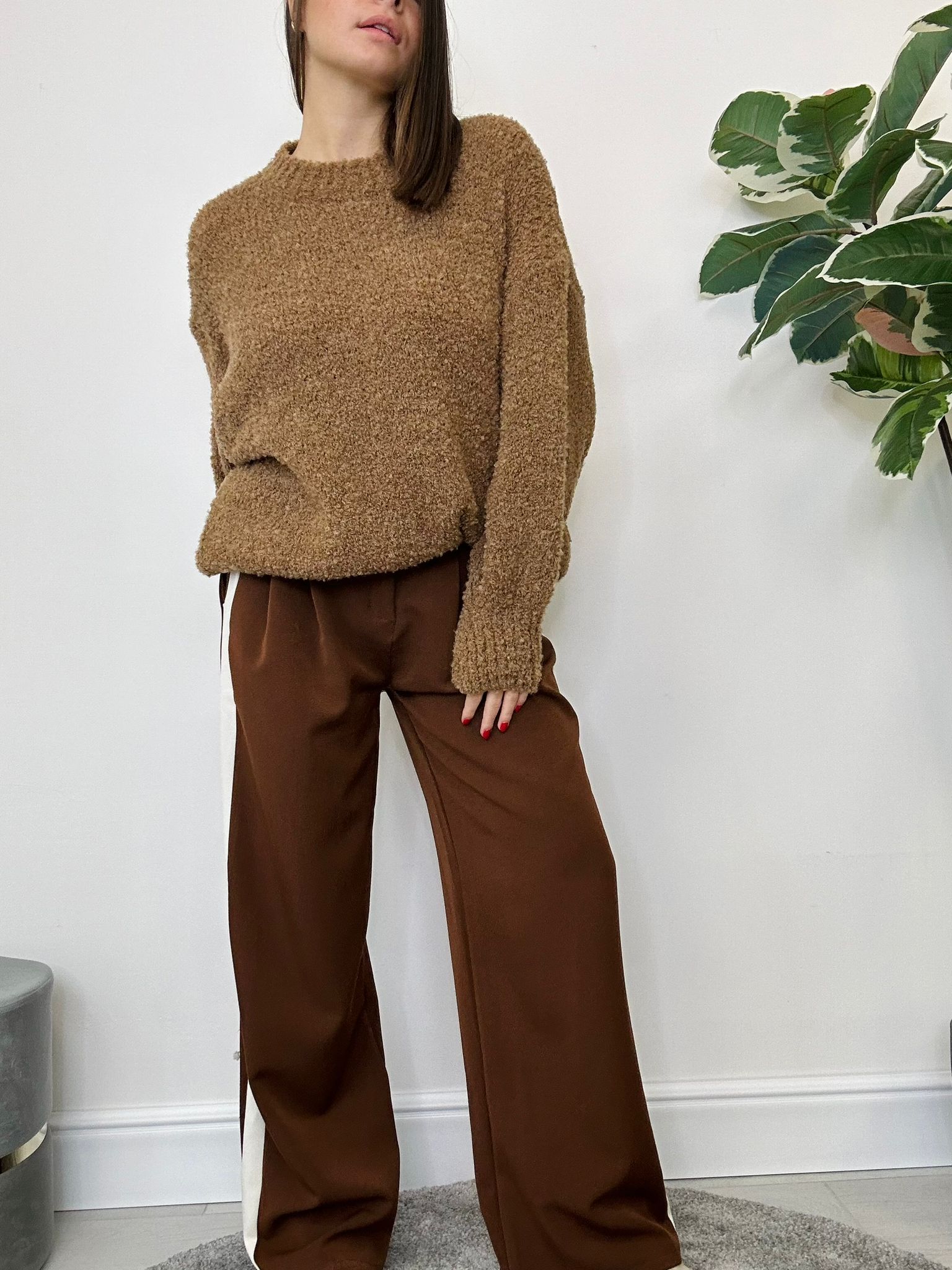 Pantalon John - Marron à rayures blanches